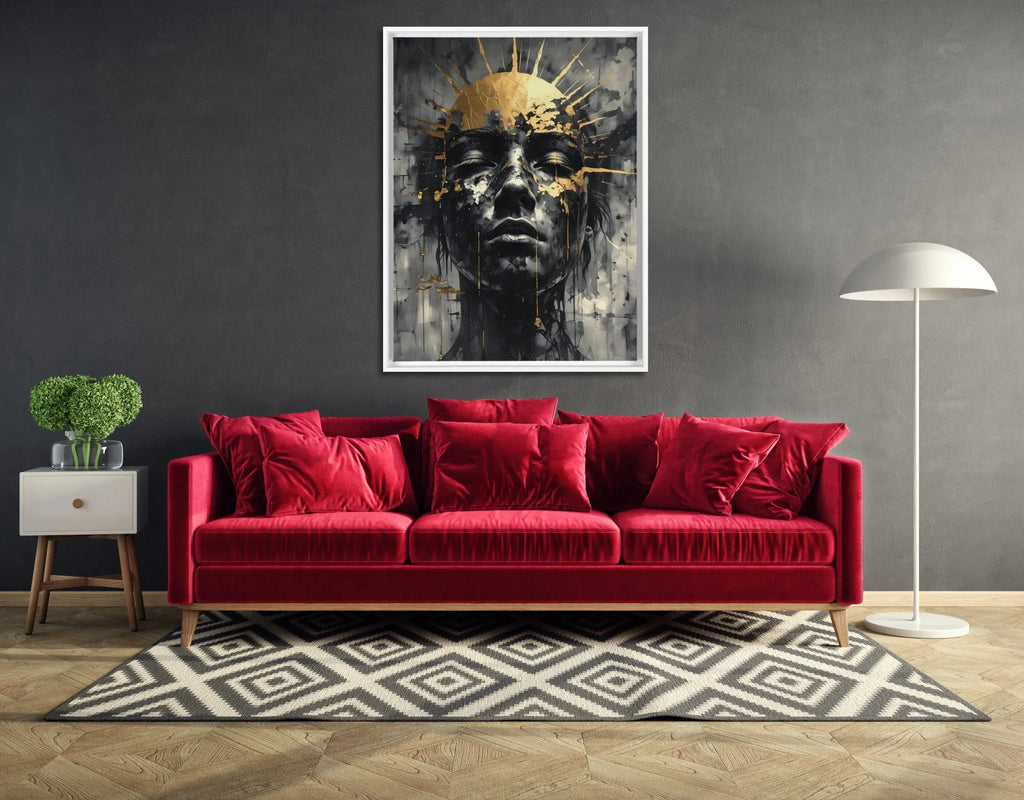 Canvas Wall Art – Abstract Golden Crown Portrait | Luxury Floating Frame Painting - AffinityArts 
