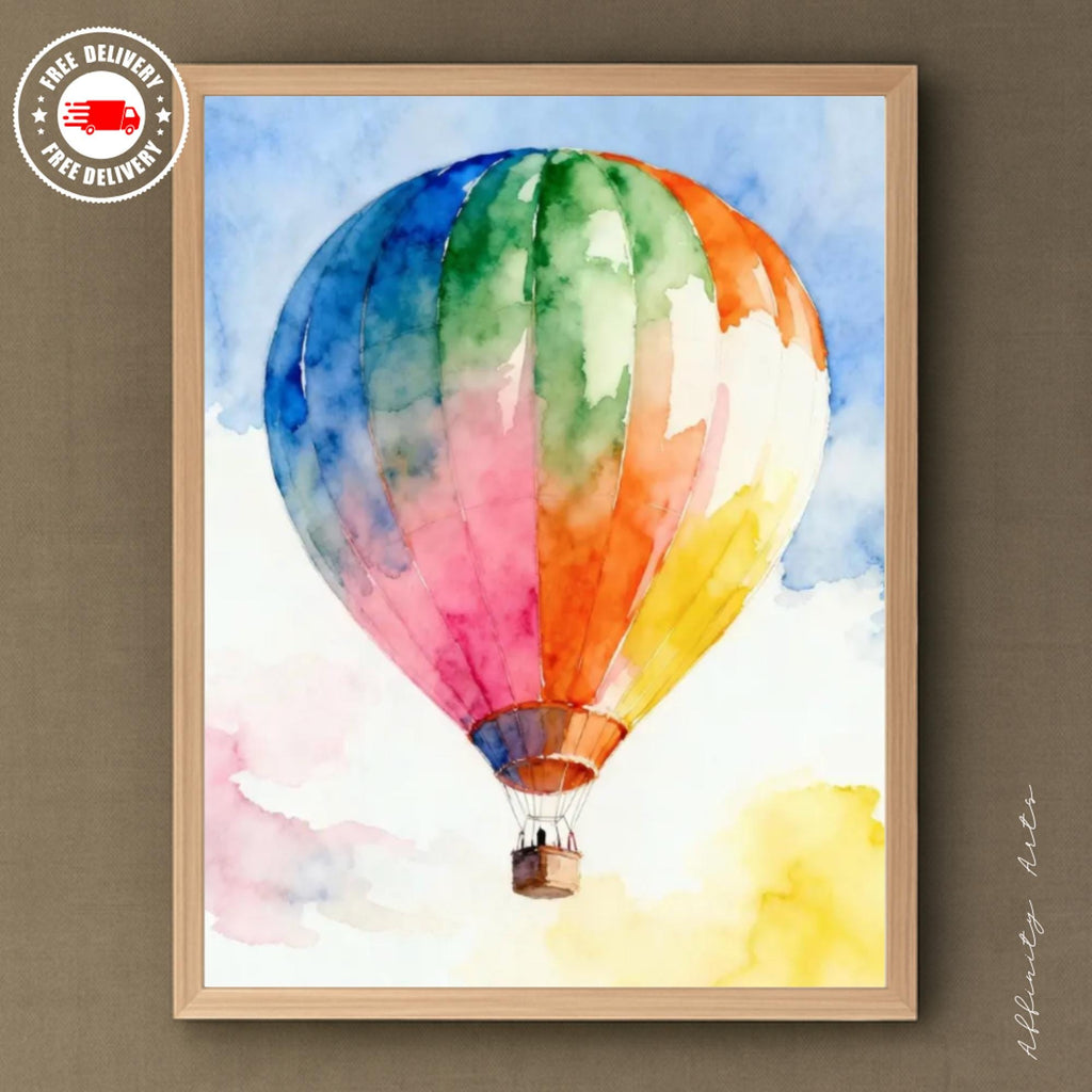 Watercolor Hot Air Balloon Print: Rainbow Nursery Wall Art AffinityArts