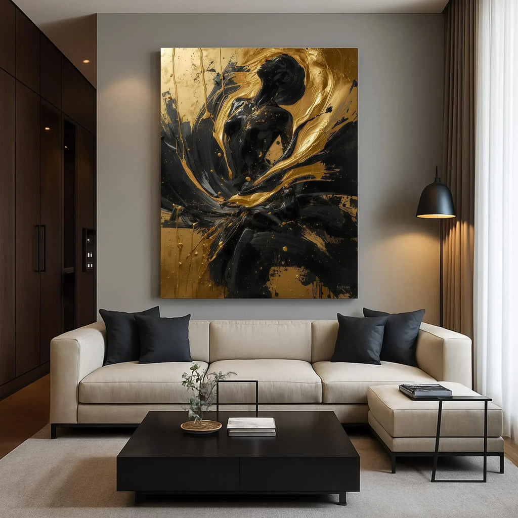 Black and Gold Abstract Woman Art Print, Modern Home Decor (Digital File Option) - AffinityArts 