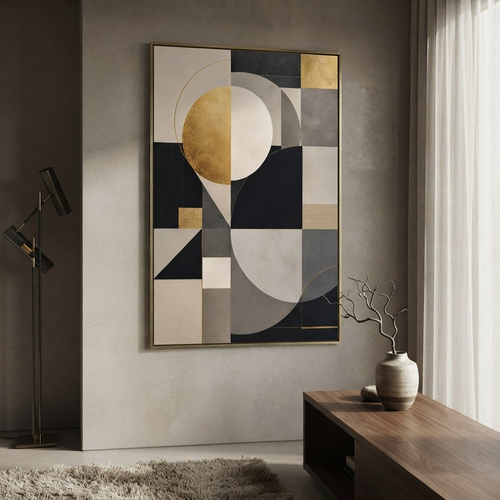 geometric wall art canvas — mid century wall art style, ready to hang