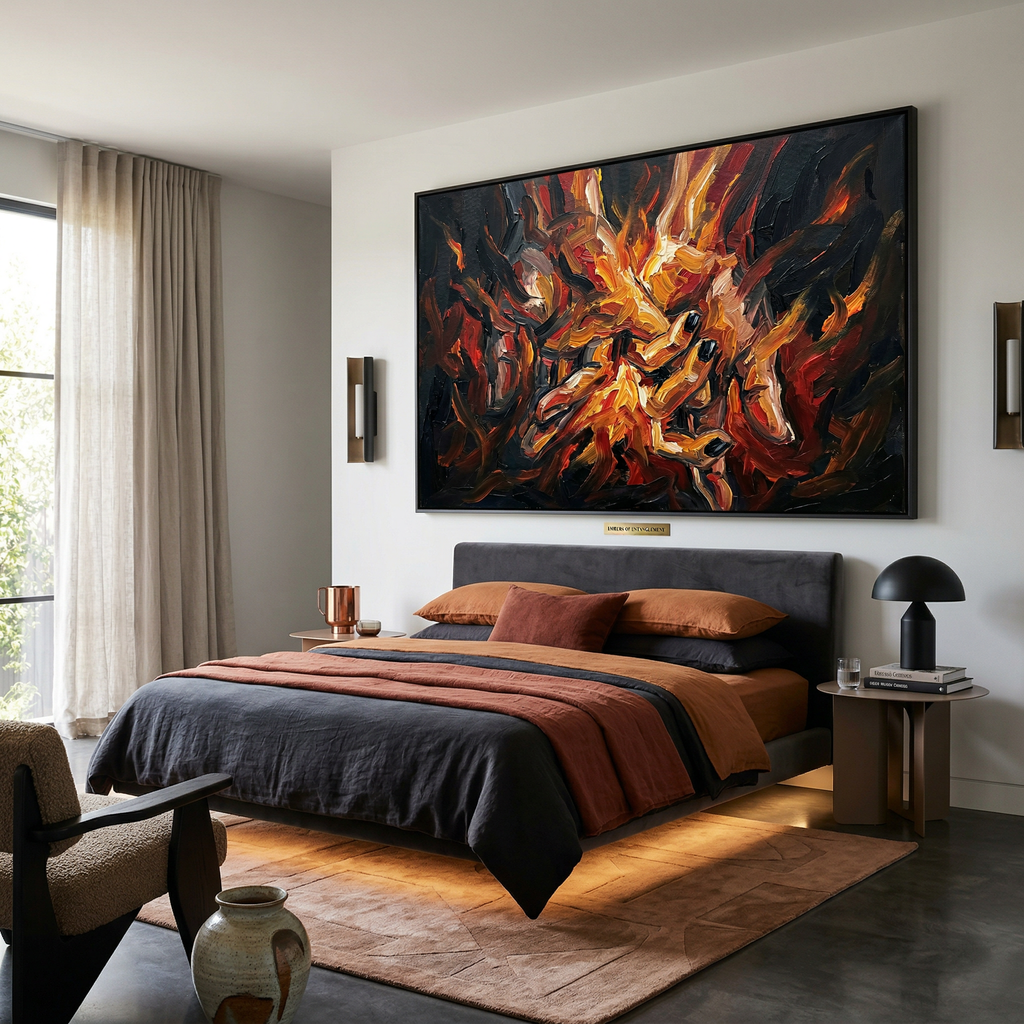 abstract couple hands art red black modern interior wall decor