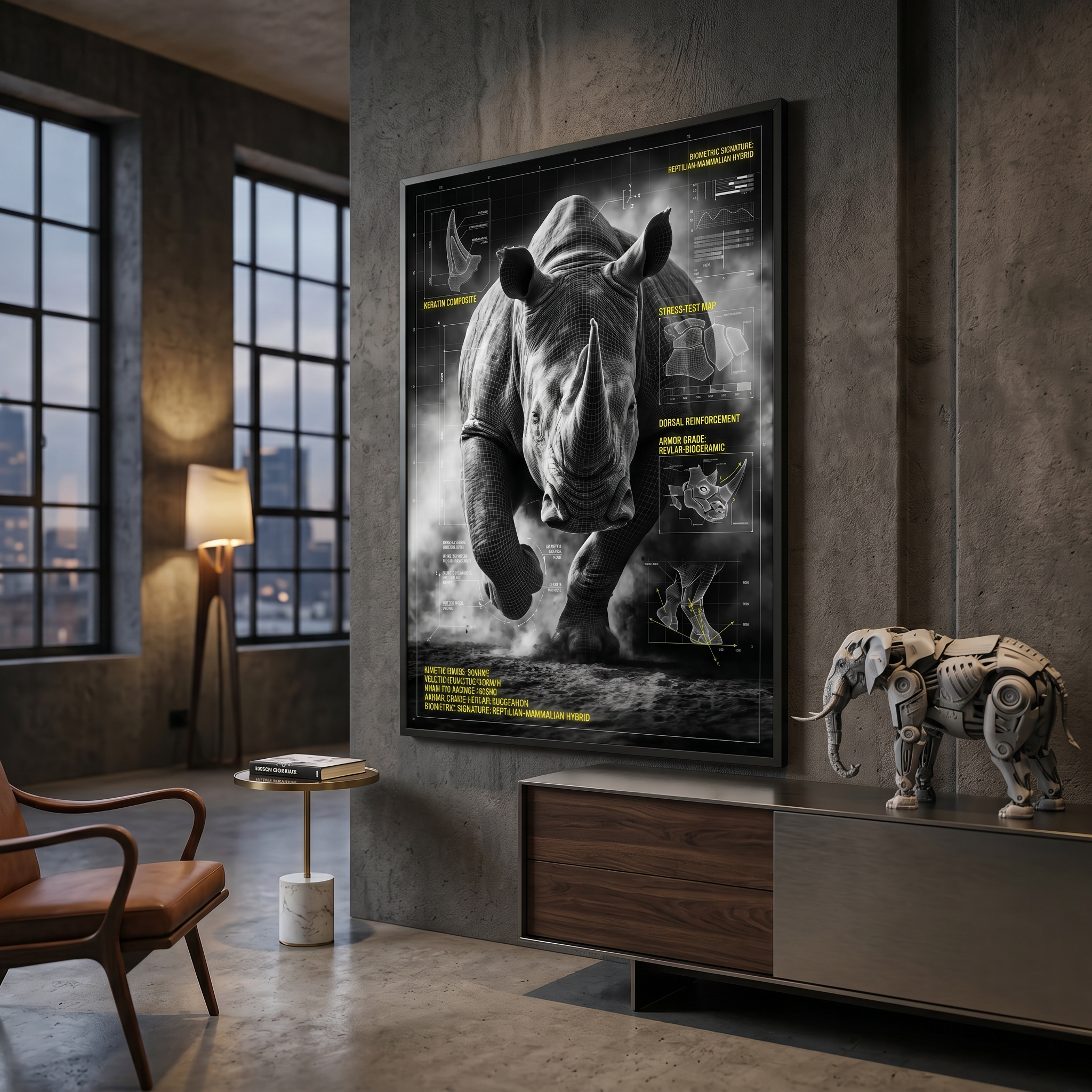 Premium matte poster print — rhino blueprint wall art, archival ink, 250gsm, 18x24 to 30x40 inches
