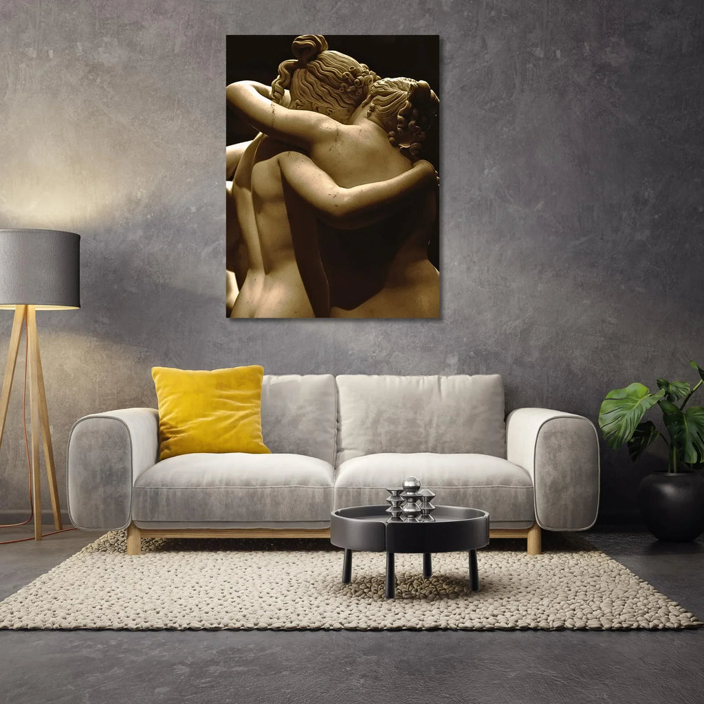 Romantic Sculpture Canvas - Classical Greek Embrace Wall Art - Ready to Hang Nude Artwork - AffinityArts 