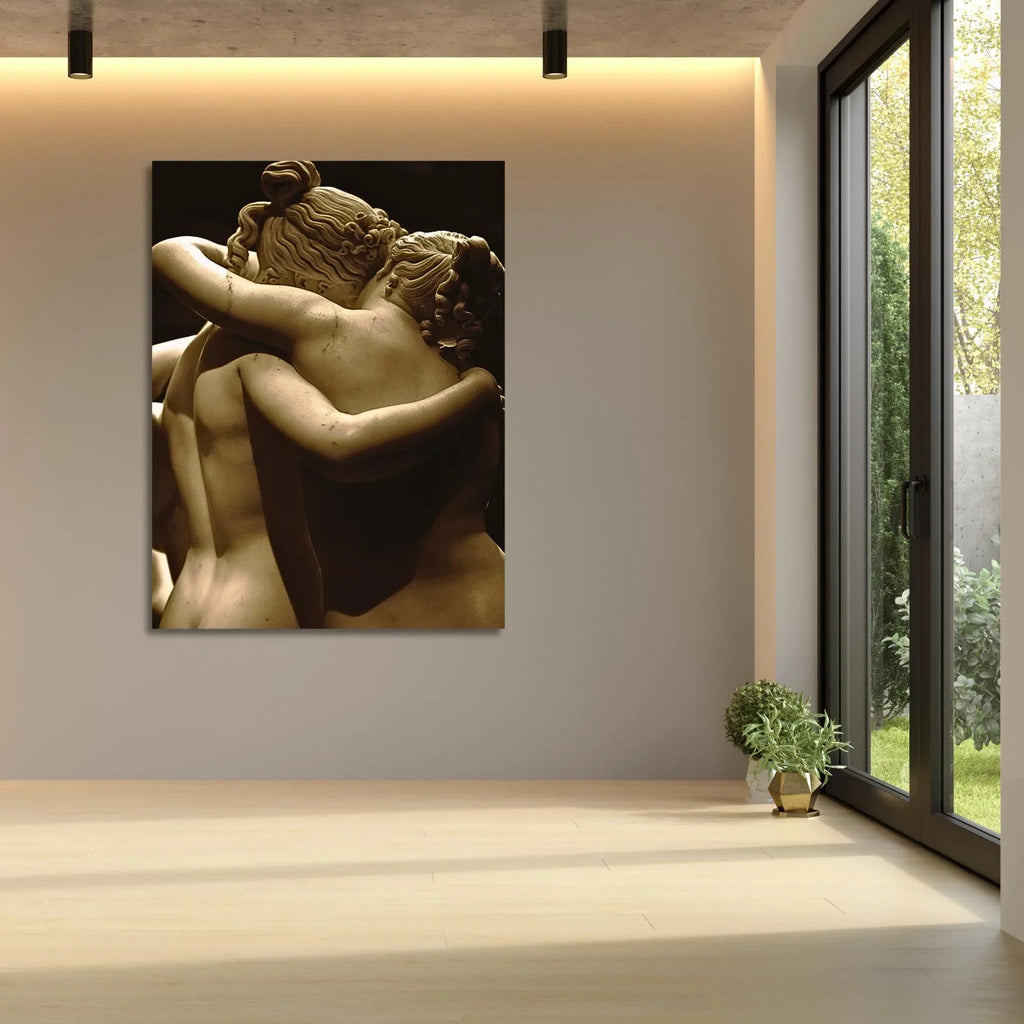 Romantic Sculpture Canvas - Classical Greek Embrace Wall Art - Ready to Hang Nude Artwork - AffinityArts 