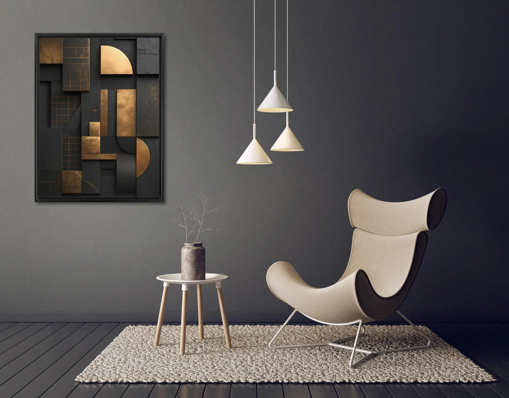 Black and Gold Geometric Canvas Wall Art: Modern Floating Frame - AffinityArts 