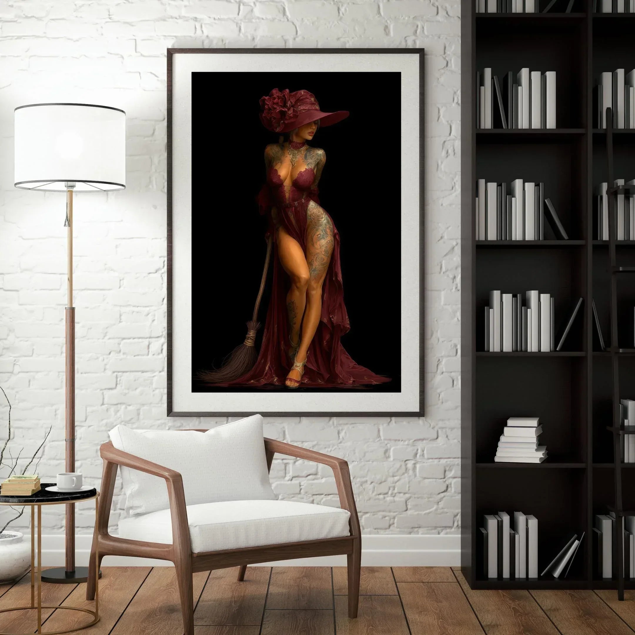 Elegant Witch Art Print | Burgundy Gown, Fantasy Wall Decor - AffinityArts 