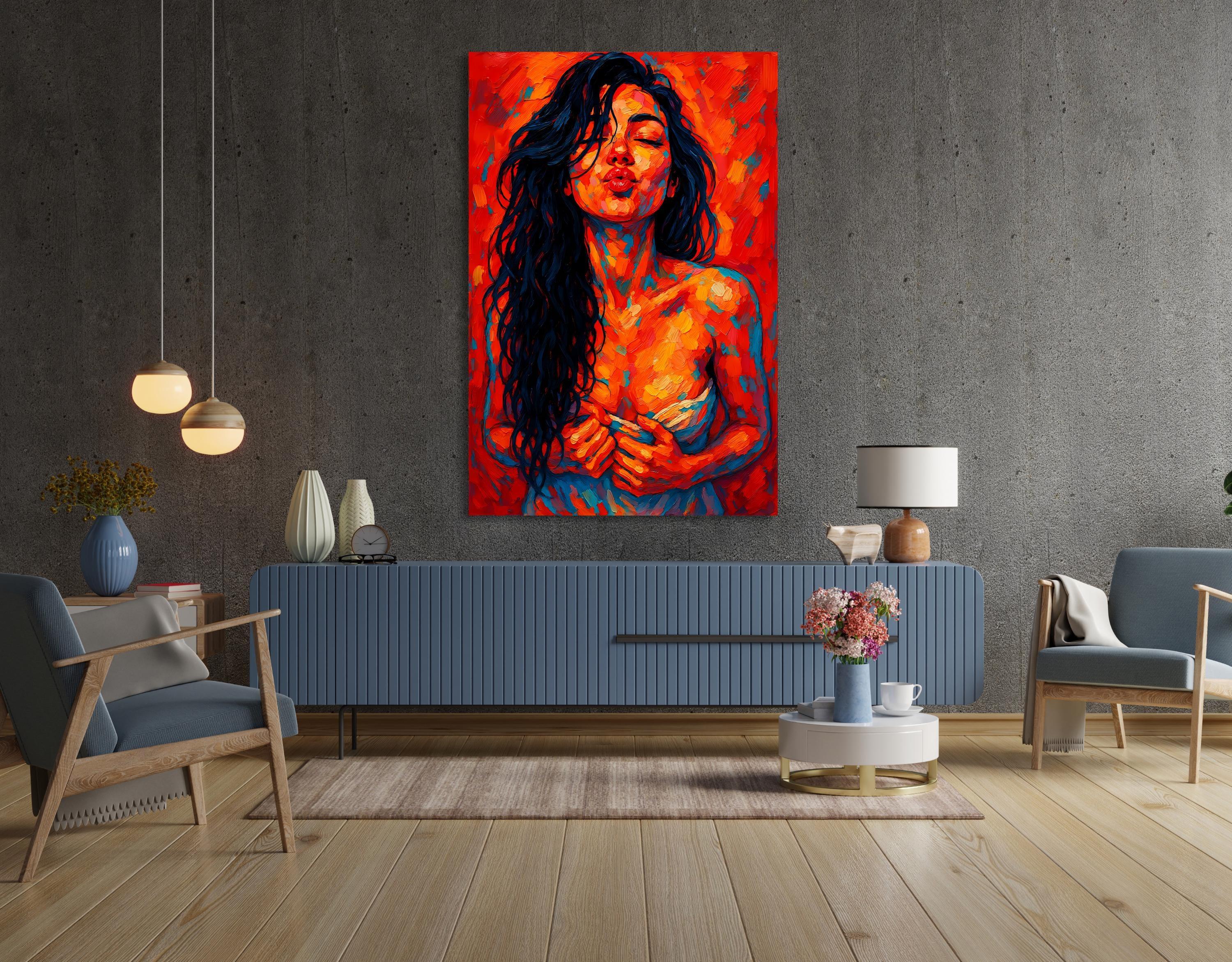 Abstract Kiss Portrait: Vibrant Expressionist Woman Art Print - AffinityArts 