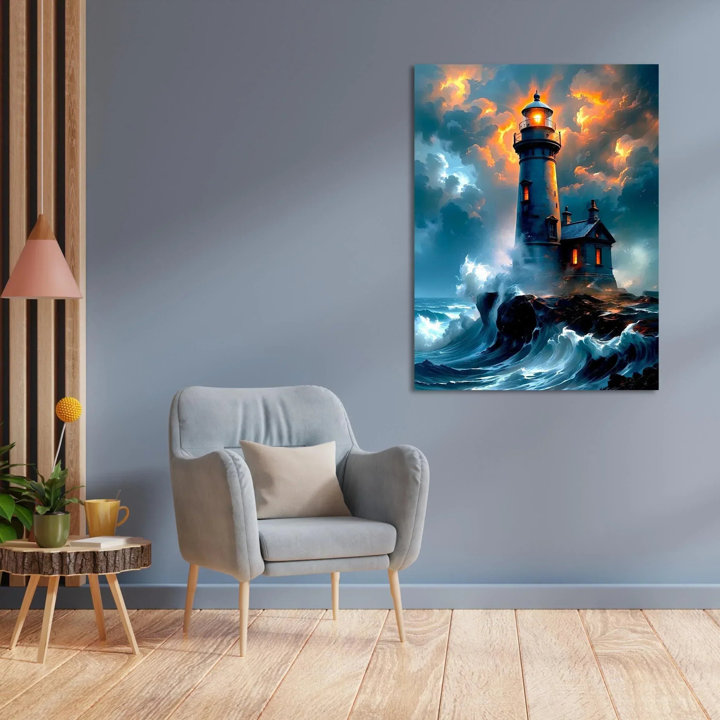 Lighthouse Canvas Wall Art – Stormy Ocean Painting with Dramatic Sky – Nautical Seascape Home Decor - AffinityArts 