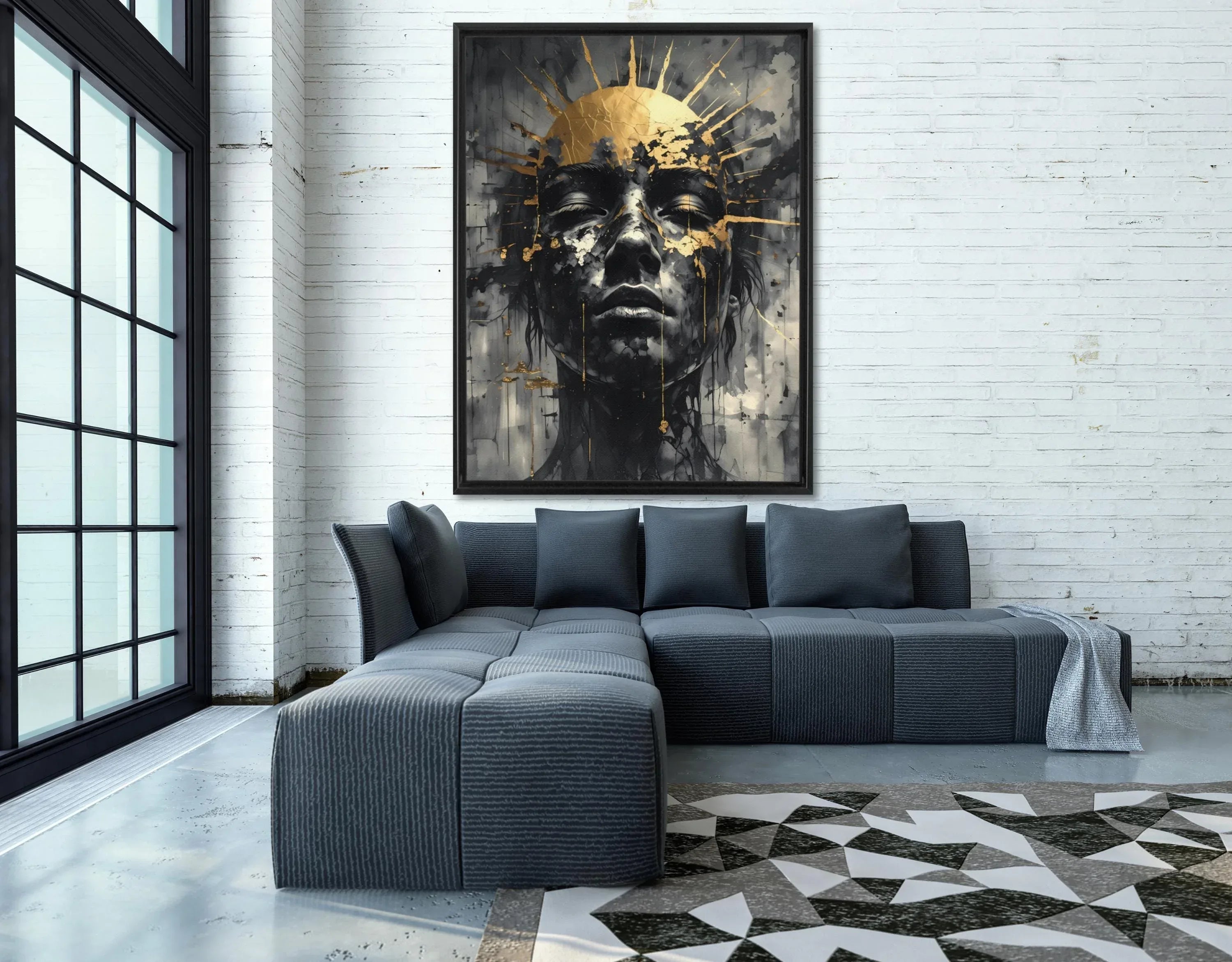 Canvas Wall Art – Abstract Golden Crown Portrait | Luxury Floating Frame Painting - AffinityArts 
