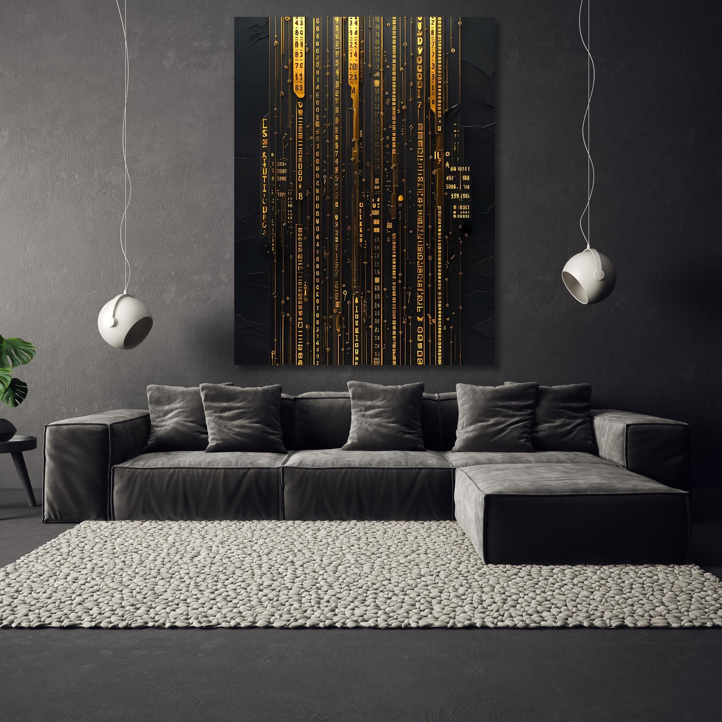 Cyberpunk Circuit Wall Art - Futuristic Gold Digital Code Canvas Print AffinityArts