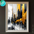 Luxury Urban Wall Art – Gold Drip Abstract Skyline Canvas Print - AffinityArts 