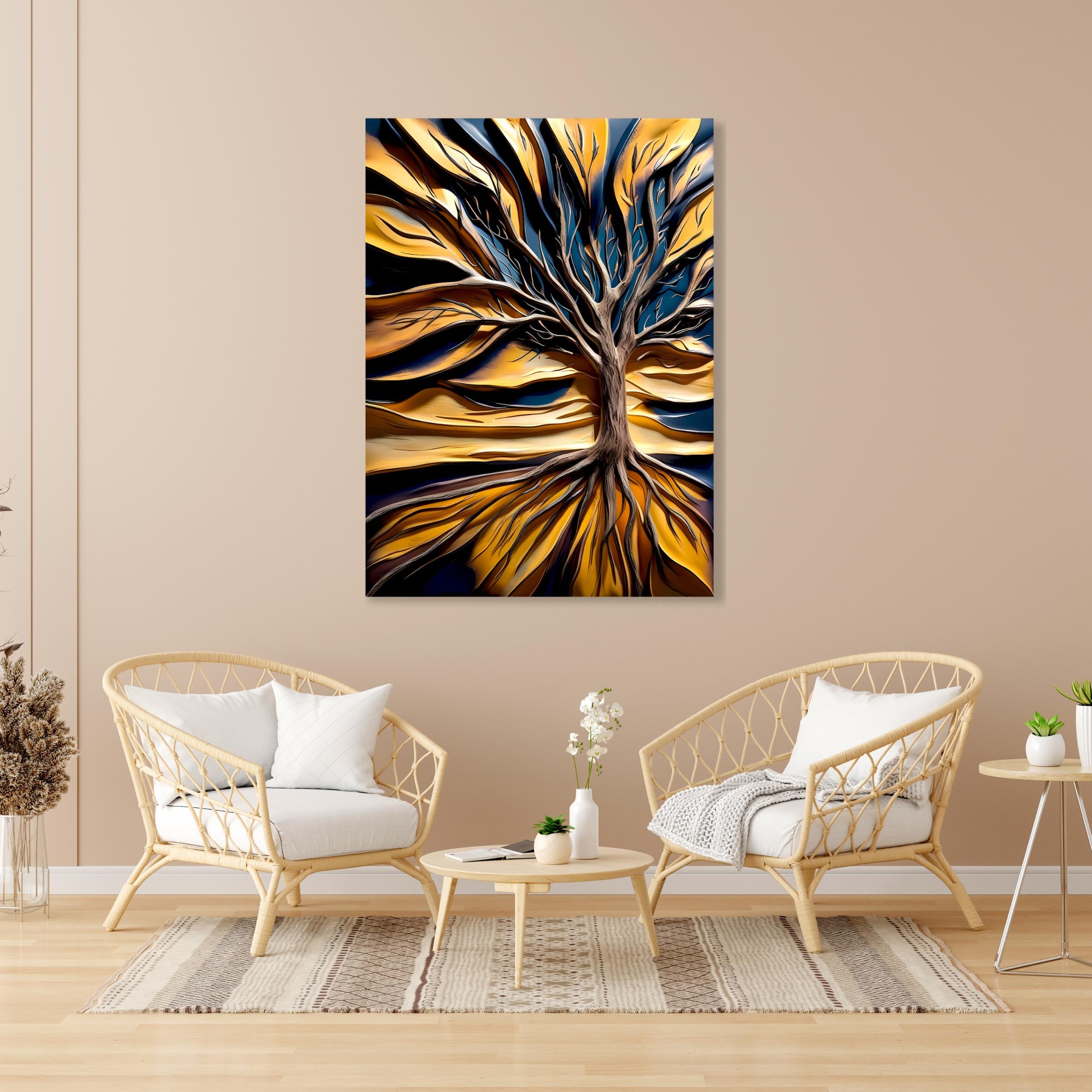 Tree of Life Canvas Art: Abstract Golden Leaves, Modern Nature Print AffinityArts