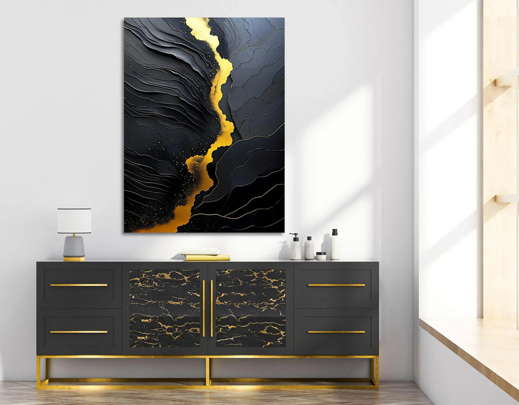 Black and Gold Abstract Canvas Art - Modern Textured Print - AffinityArts 