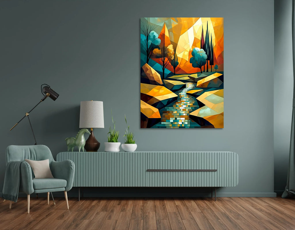 Abstract Mountain Landscape Canvas Wall Art – Colorful River Print Poster - AffinityArts 