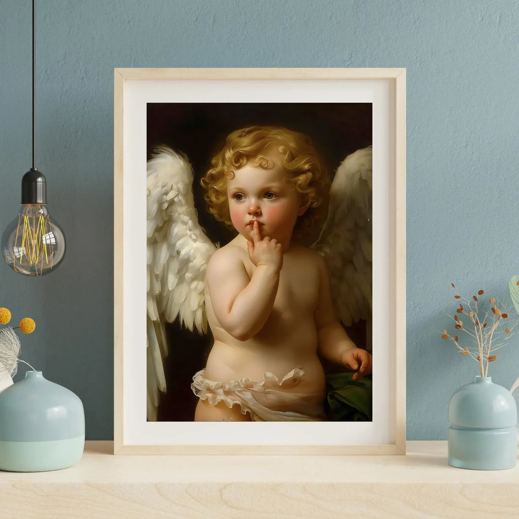 Winged Angel Art Print, Gold Curl Painting, Classic Home Decor (Digital File Option) - AffinityArts 