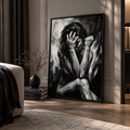 Nudist woman art print displayed on a living room wall