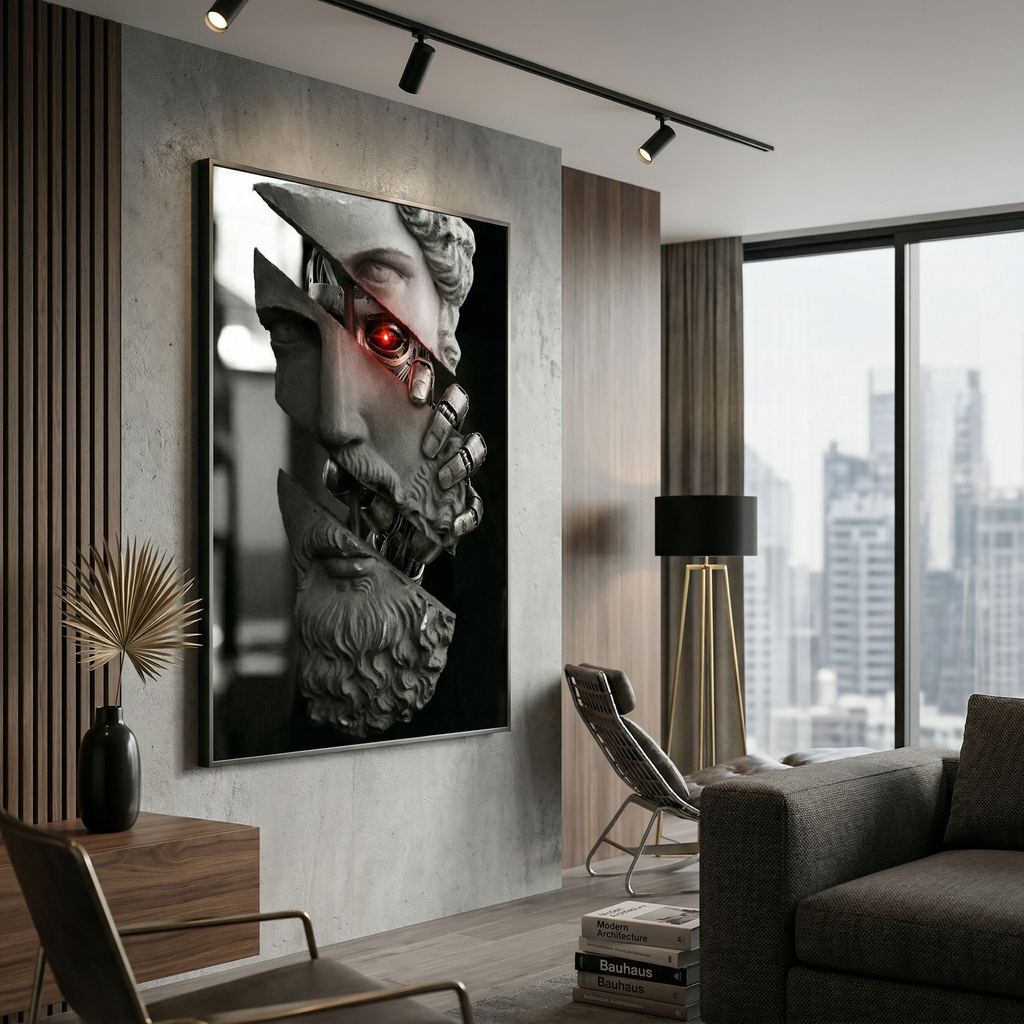 Home office wall art print — cyberpunk decor greek statue poster, dark academia style, digital download available
