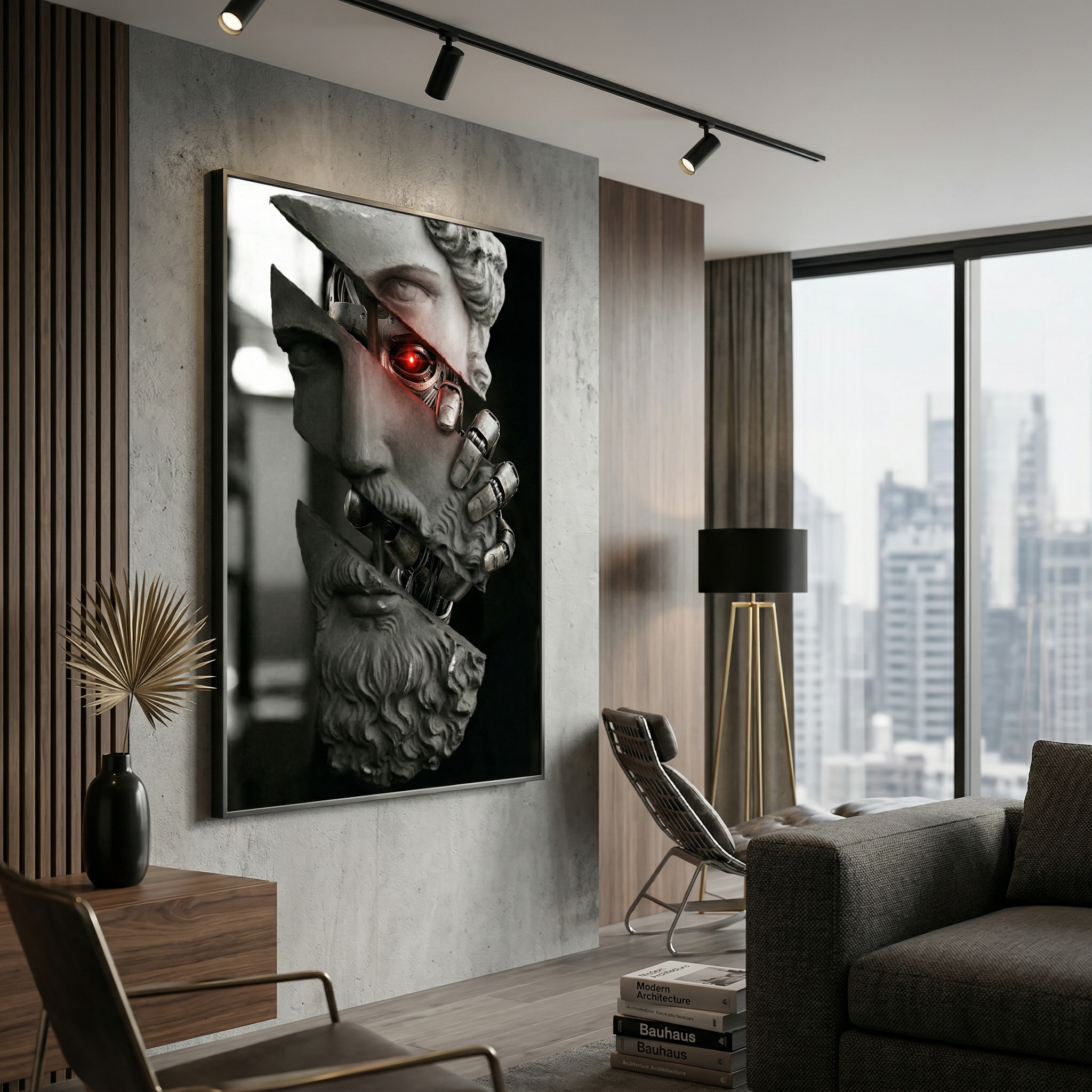 Home office wall art print — cyberpunk decor greek statue poster, dark academia style, digital download available
