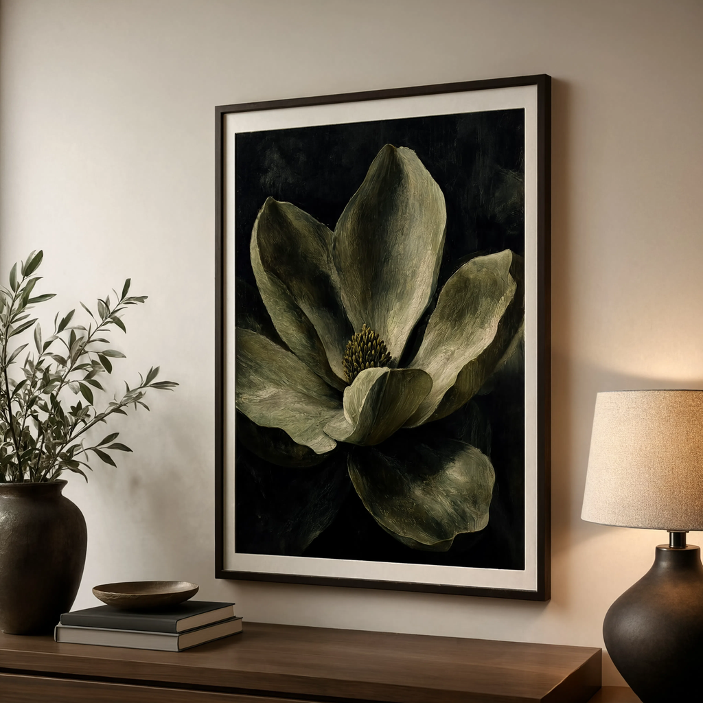 Magnolia poster on thick, premium matte paper with a smooth non-glossy surface, shown unframed
