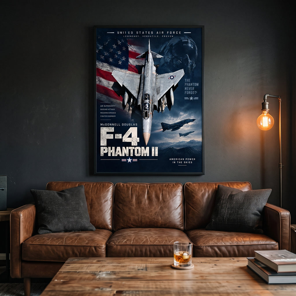 Military jet poster showing a McDonnell Douglas F-4 Phantom II with USAF roundels