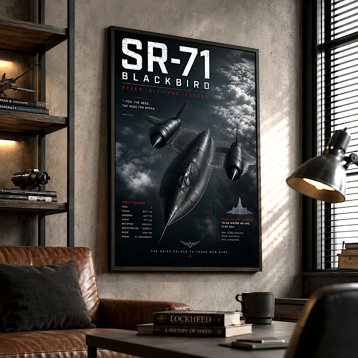 Dark military jet cuts through storm clouds — sr-71 blackbird art print