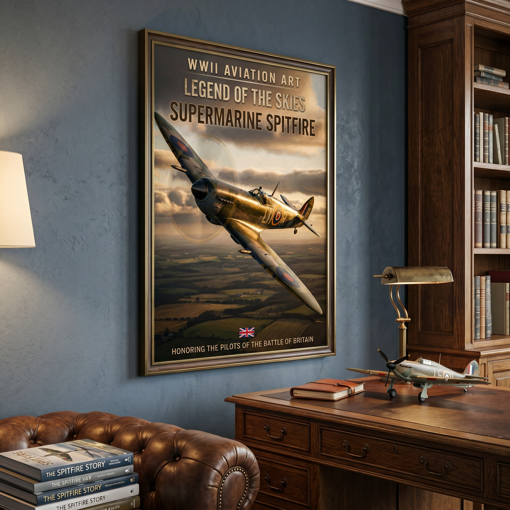 RAF roundel detail on Spitfire — WWII military art print, aviation decor, gift for him