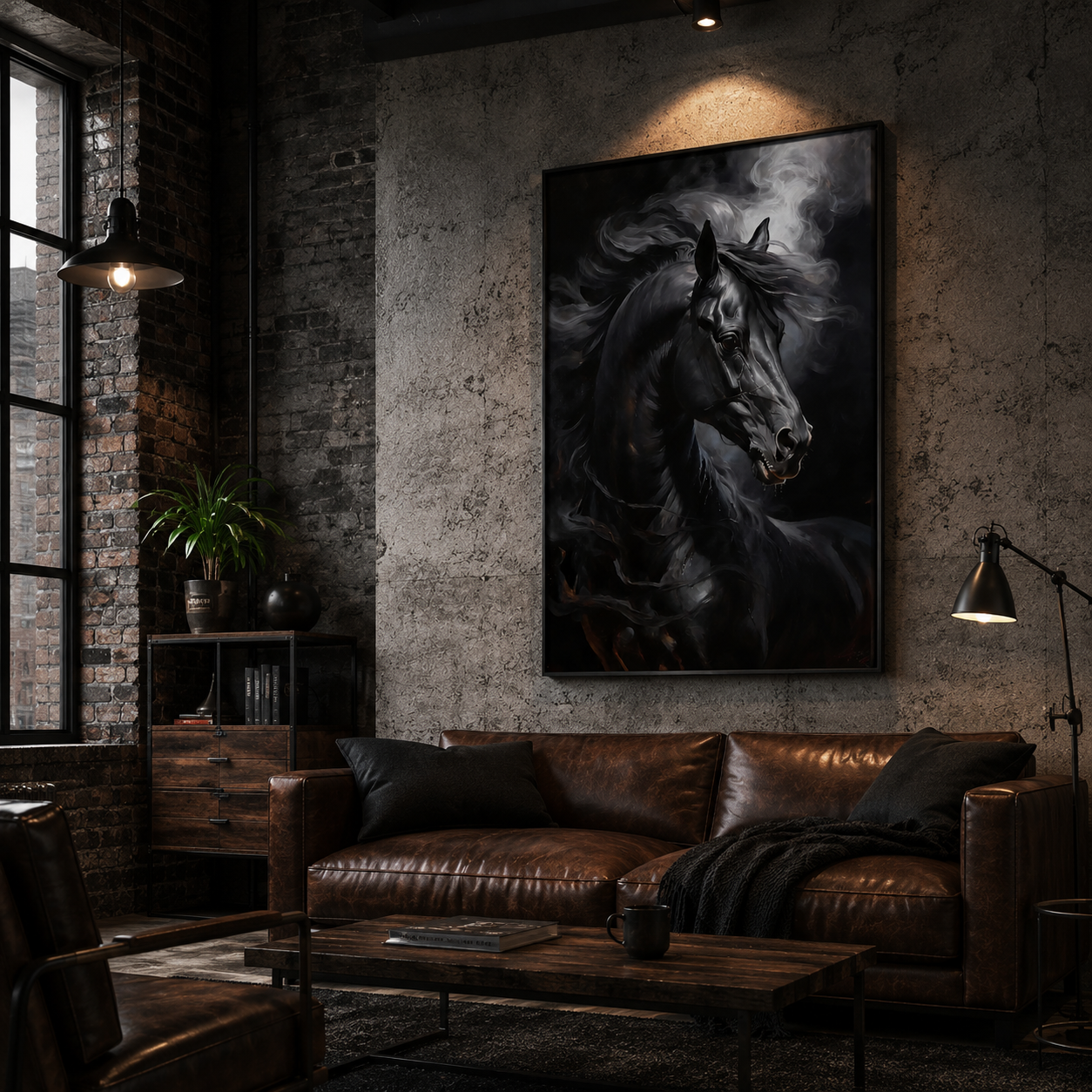 Black Stallion Wall Art Poster, Dark Fantasy Horse Print, Premium Paper Art, Horse Portrait, Digital Download Available