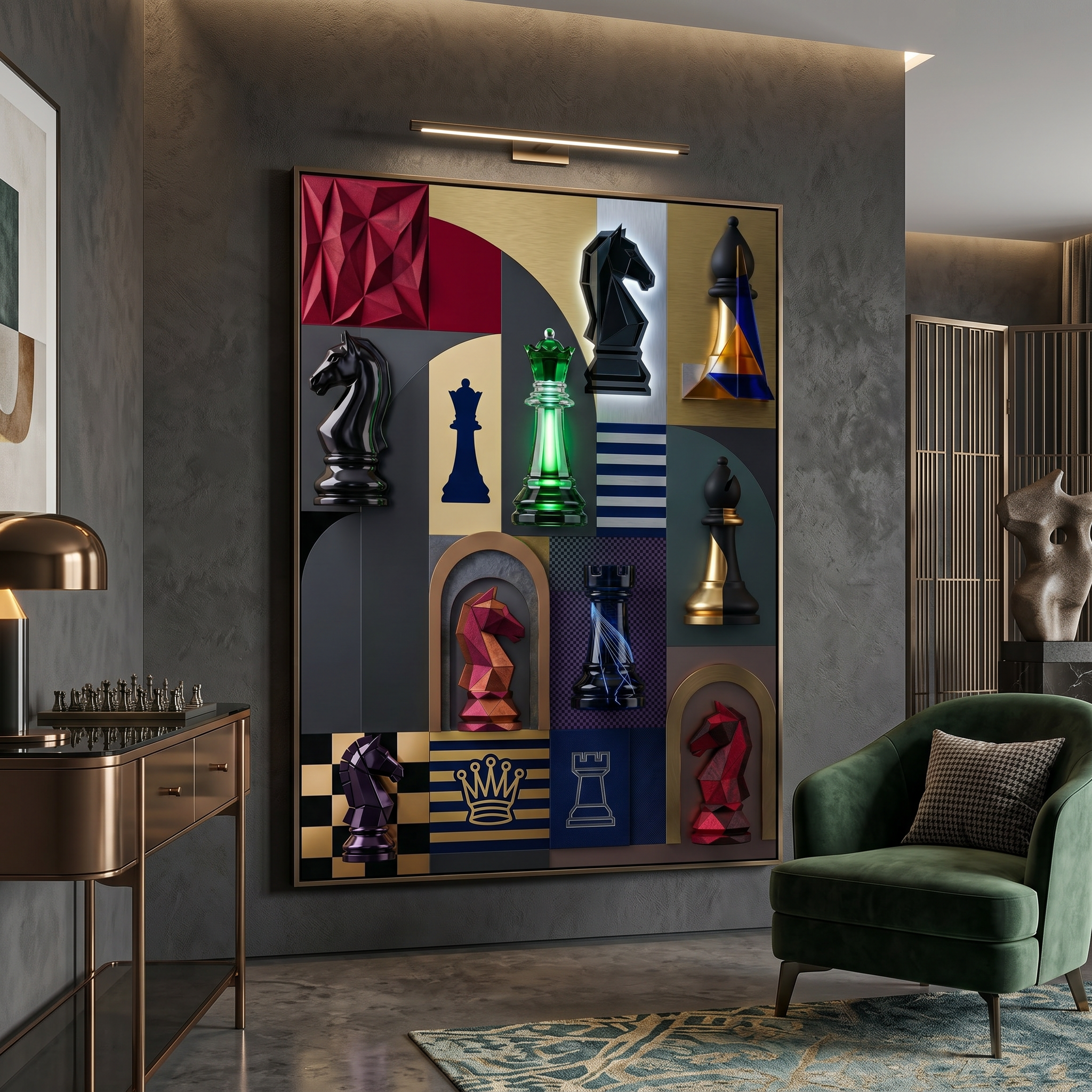 The kind of chess wall art that holds attention — not decorative, not a novelty, just precise and visually compelling