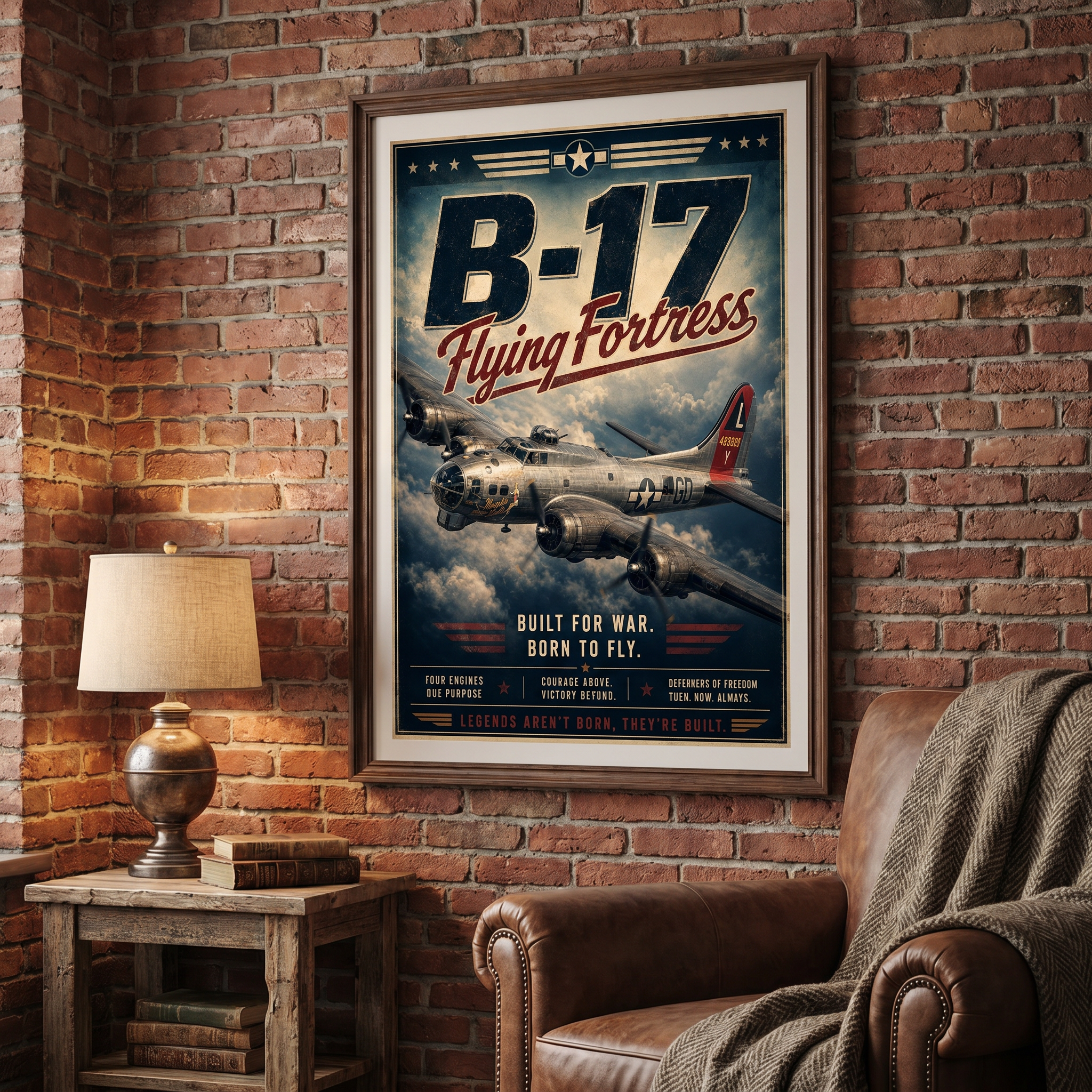 Airplane wall art print – b17 art, vintage aviation art style, instant digital download available.