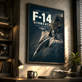 F14 Tomcat poster art capturing raw power over deep navy ocean tones
