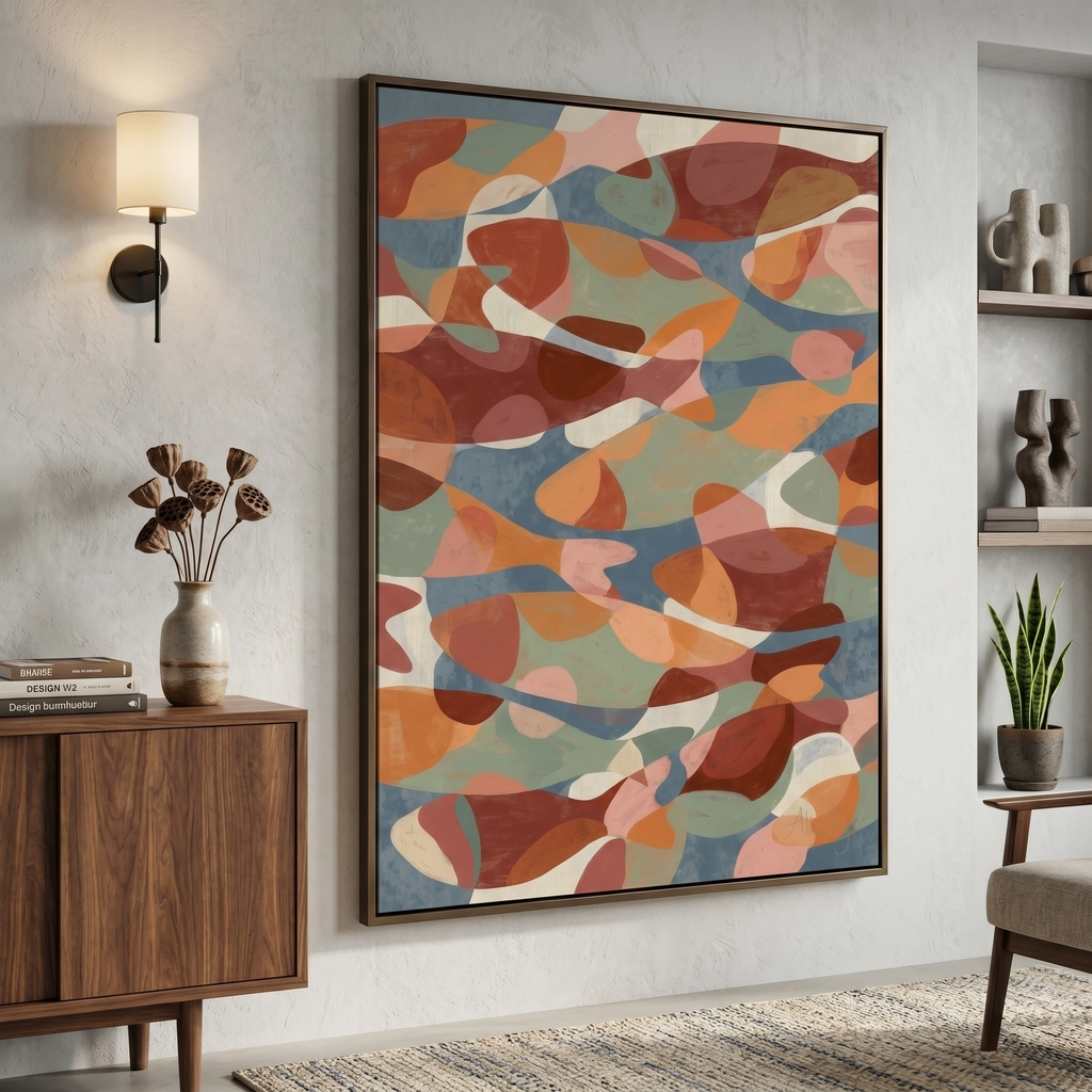 A hundred fish moving together through warm color — you find a new one every time you look