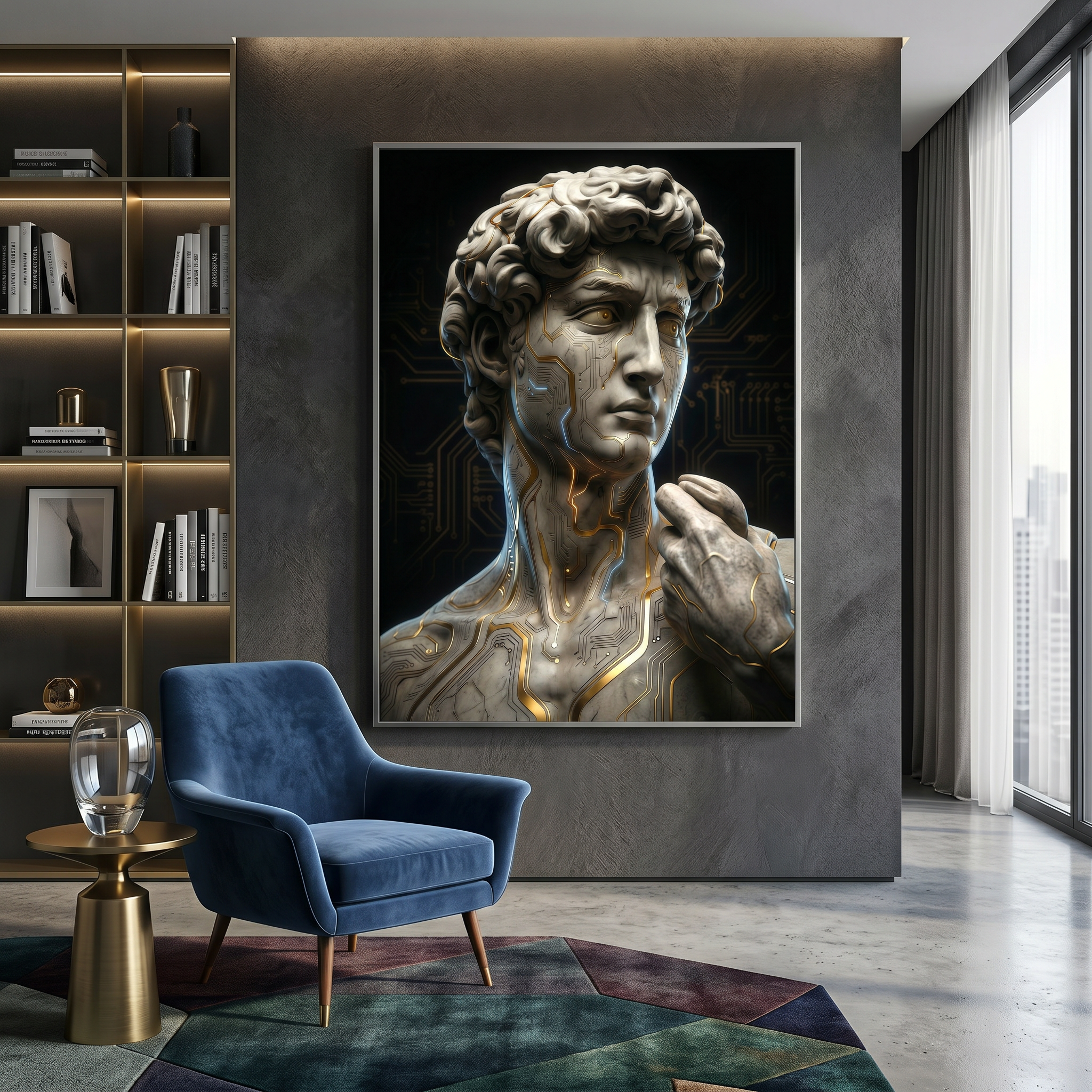 Cyberpunk Decor Wall Art – Greek David Statue Print, Gaming Room & Dark Academia Poster AffinityArts