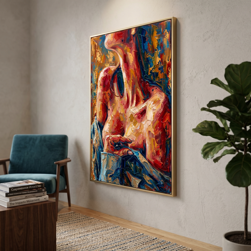 Gallery wrap canvas depth 1.5 inch — large wall art, nude art figure painting, ready to hang no frame needed
