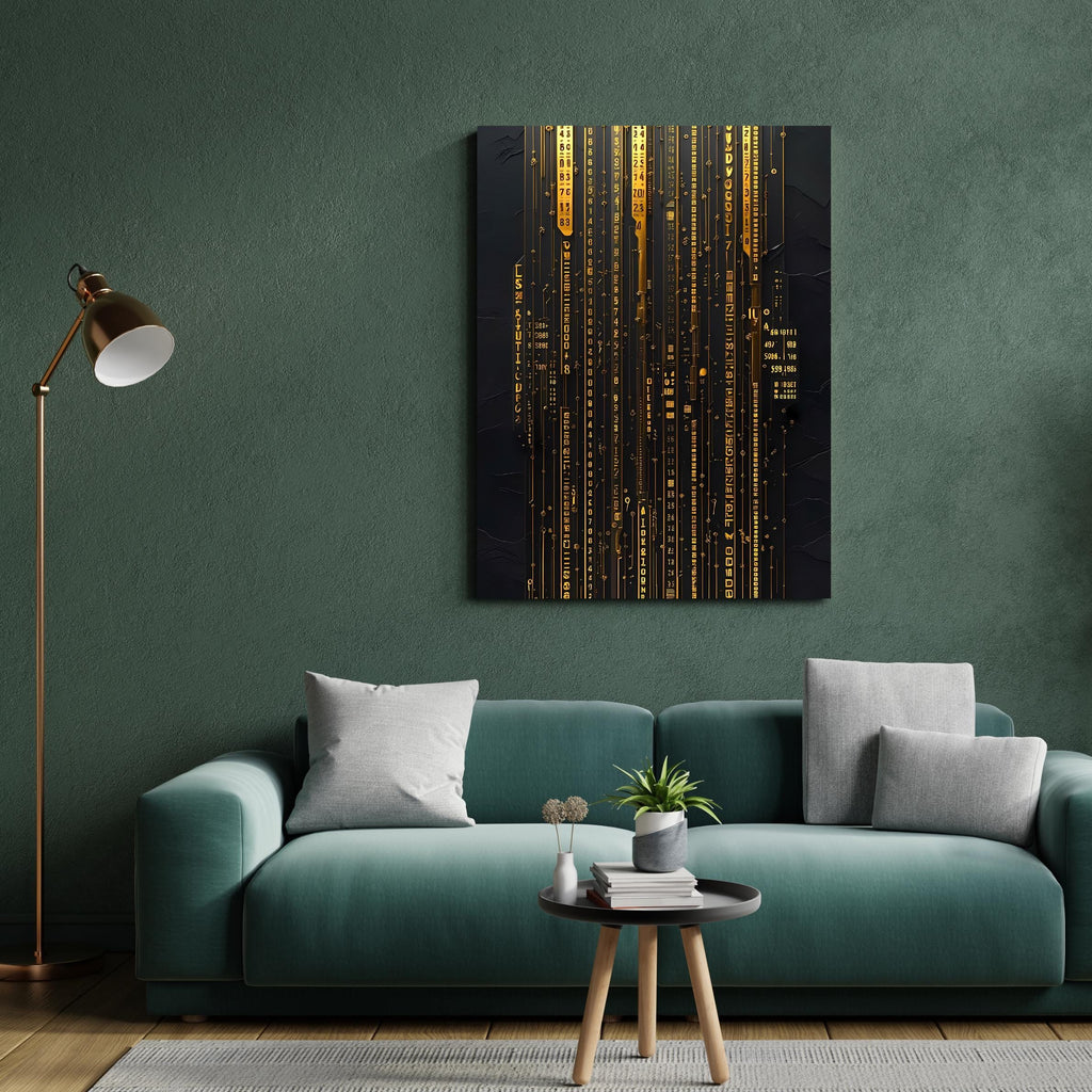 Cyberpunk Circuit Wall Art - Futuristic Gold Digital Code Canvas Print AffinityArts