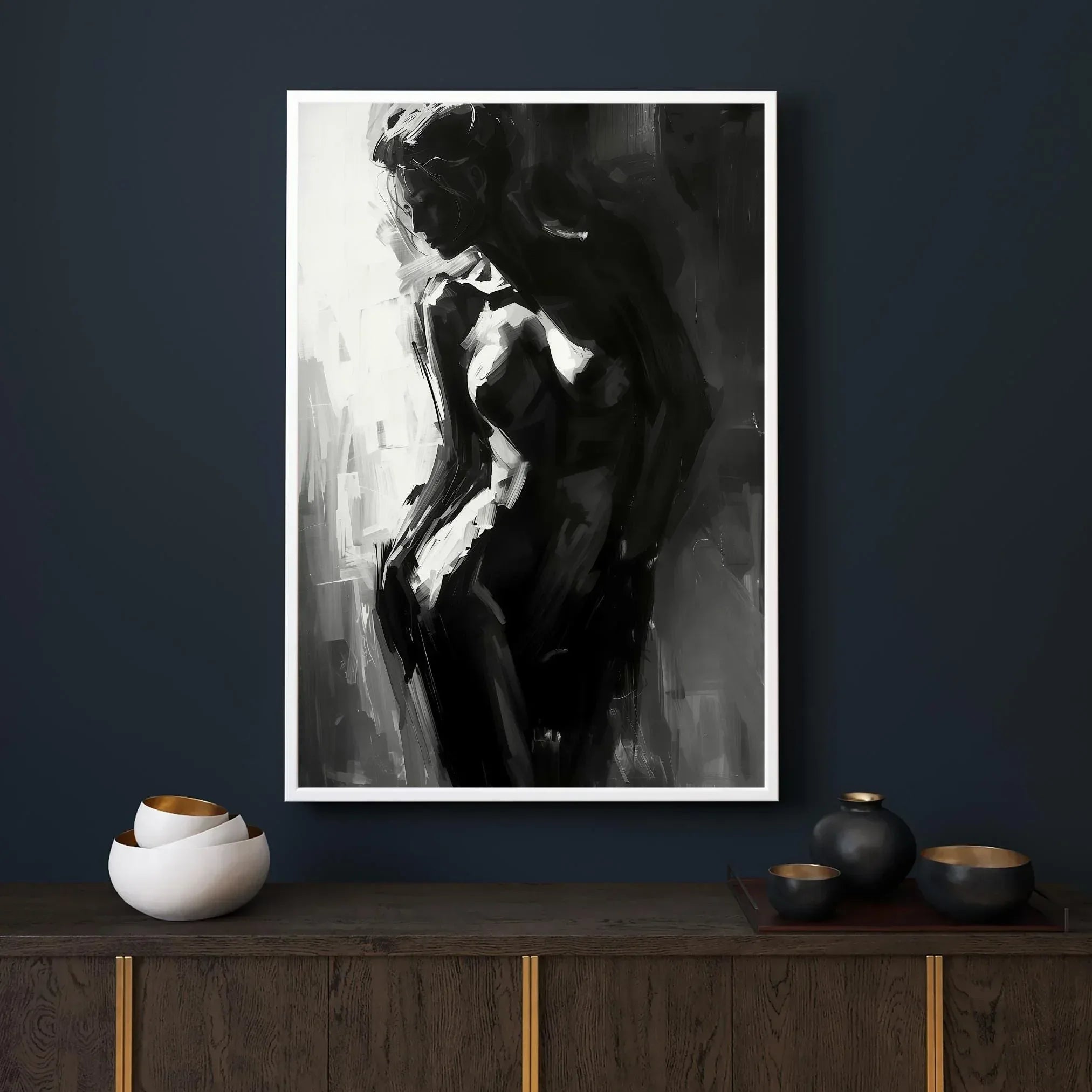 Black and White Woman Art Print, Abstract Silhouette (Digital Download Option) - AffinityArts 