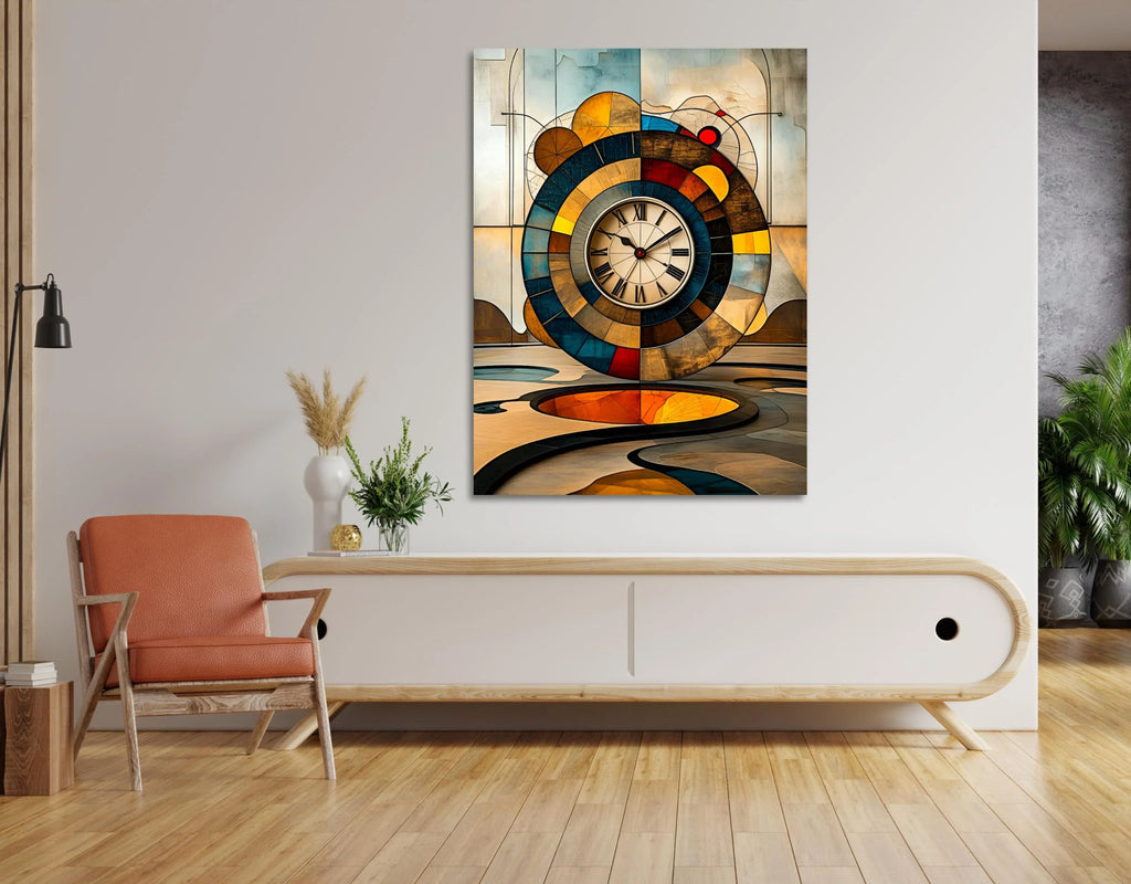 Abstract Wall Clock Art Print: Geometric Surrealist Decor, Modern Minimalist Artwork - AffinityArts 