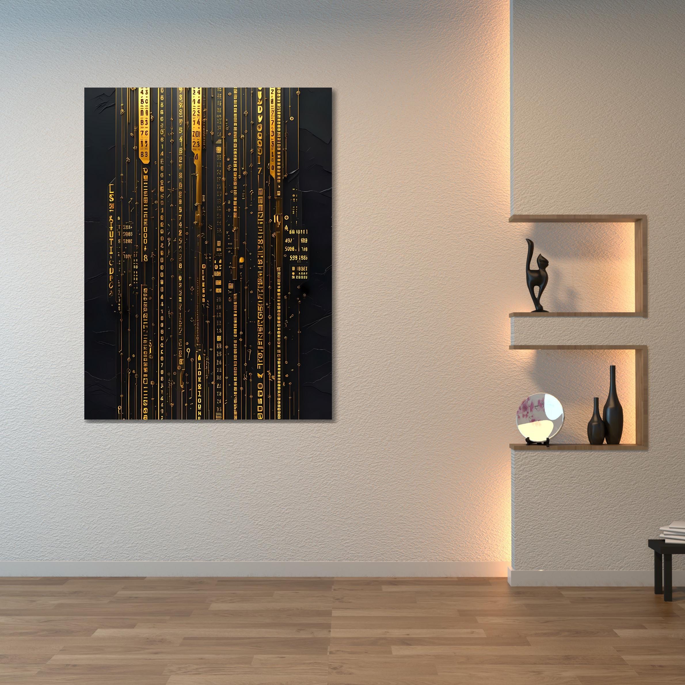Cyberpunk Circuit Wall Art - Futuristic Gold Digital Code Canvas Print AffinityArts