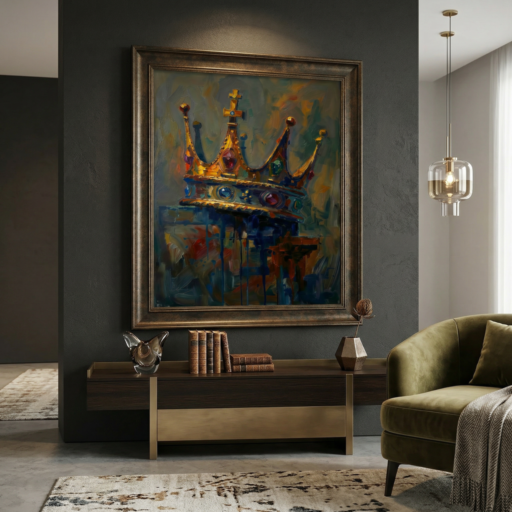 Dark Crown Oil Painting Print, Jewel Tone Impasto Canvas, Dark Academia Wall Art AffinityArts