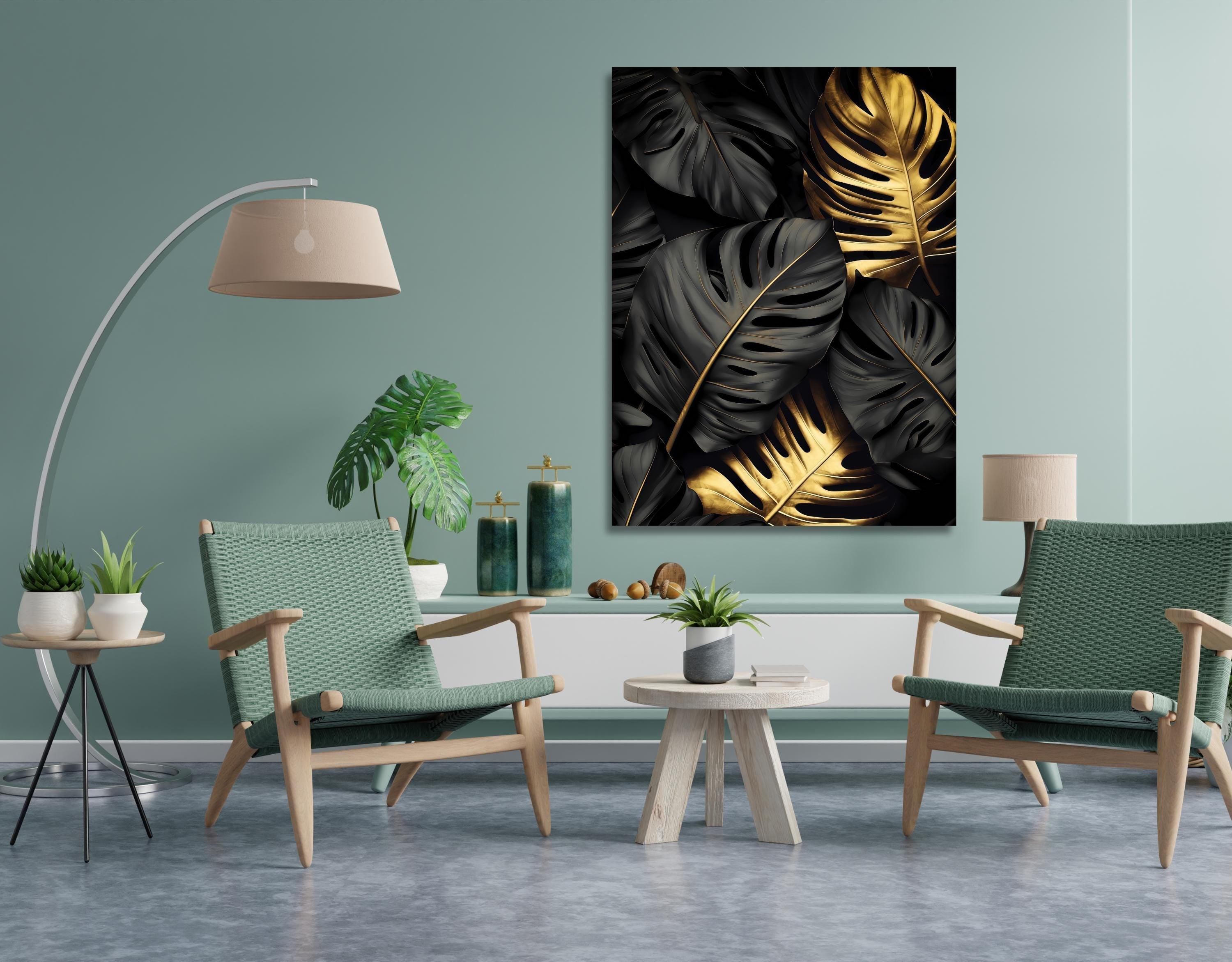 Black and Gold Monstera Leaf Wall Art: Botanical Print, Modern Decor AffinityArts