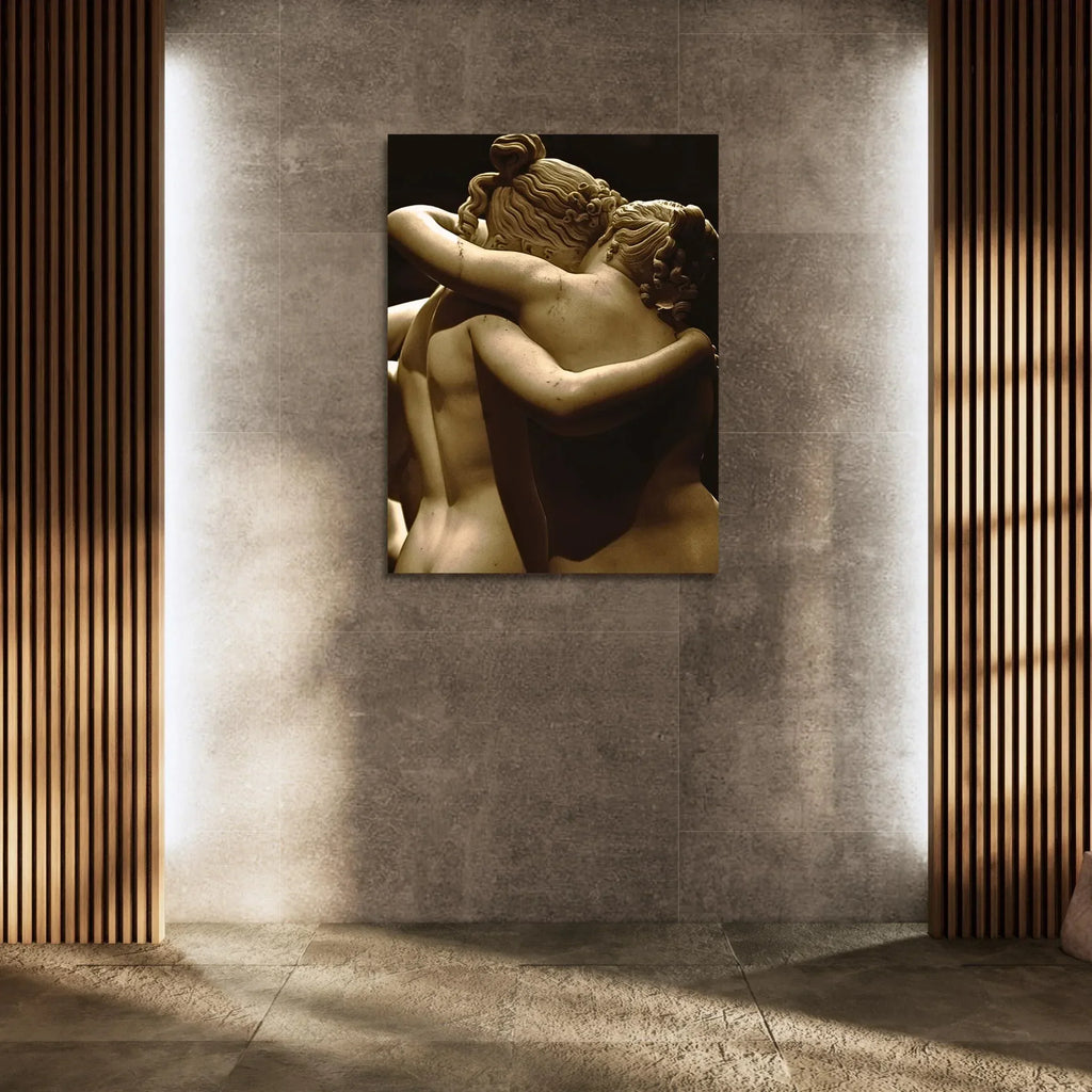 Romantic Sculpture Canvas - Classical Greek Embrace Wall Art - Ready to Hang Nude Artwork - AffinityArts 