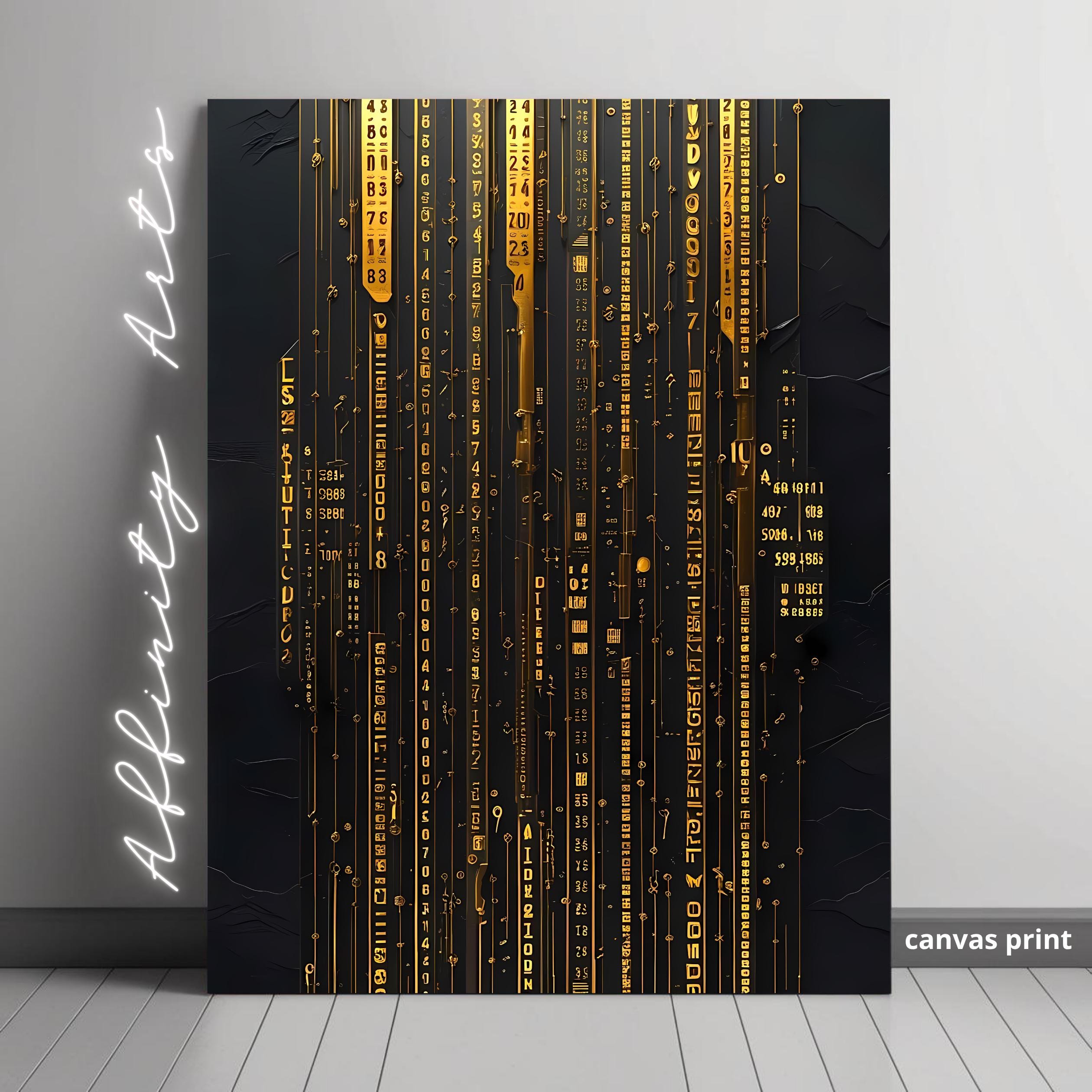 Cyberpunk Circuit Wall Art - Futuristic Gold Digital Code Canvas Print AffinityArts
