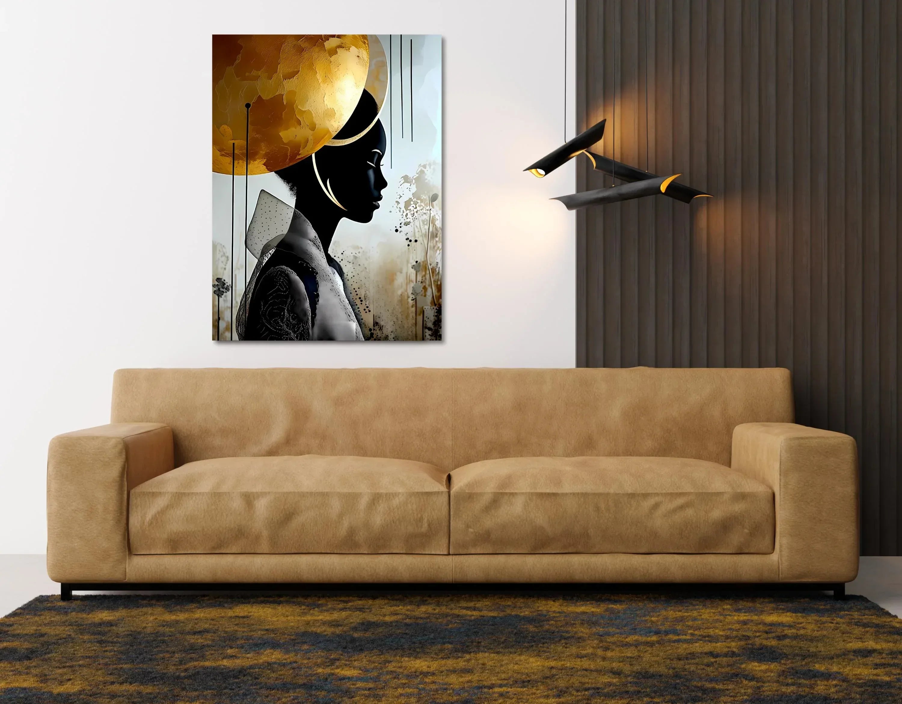 Golden Halo African Woman Portrait: Abstract Afrocentric Art - AffinityArts 