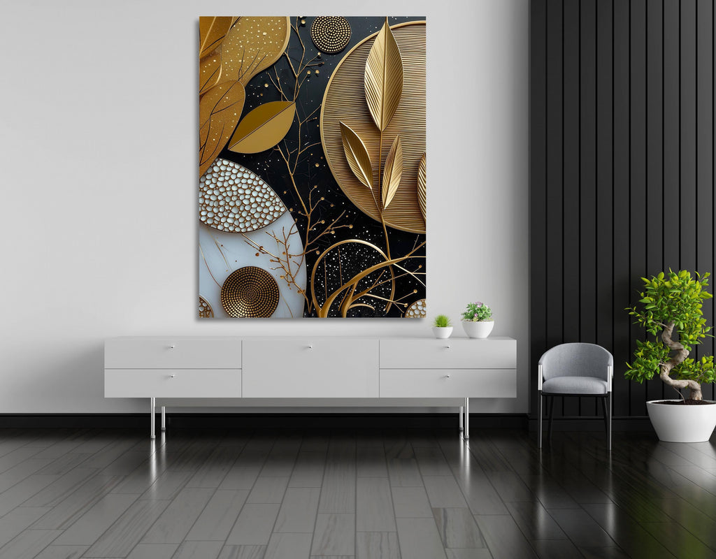 Modern Botanical Wall Art – Gold and Black Abstract Canvas Print AffinityArts