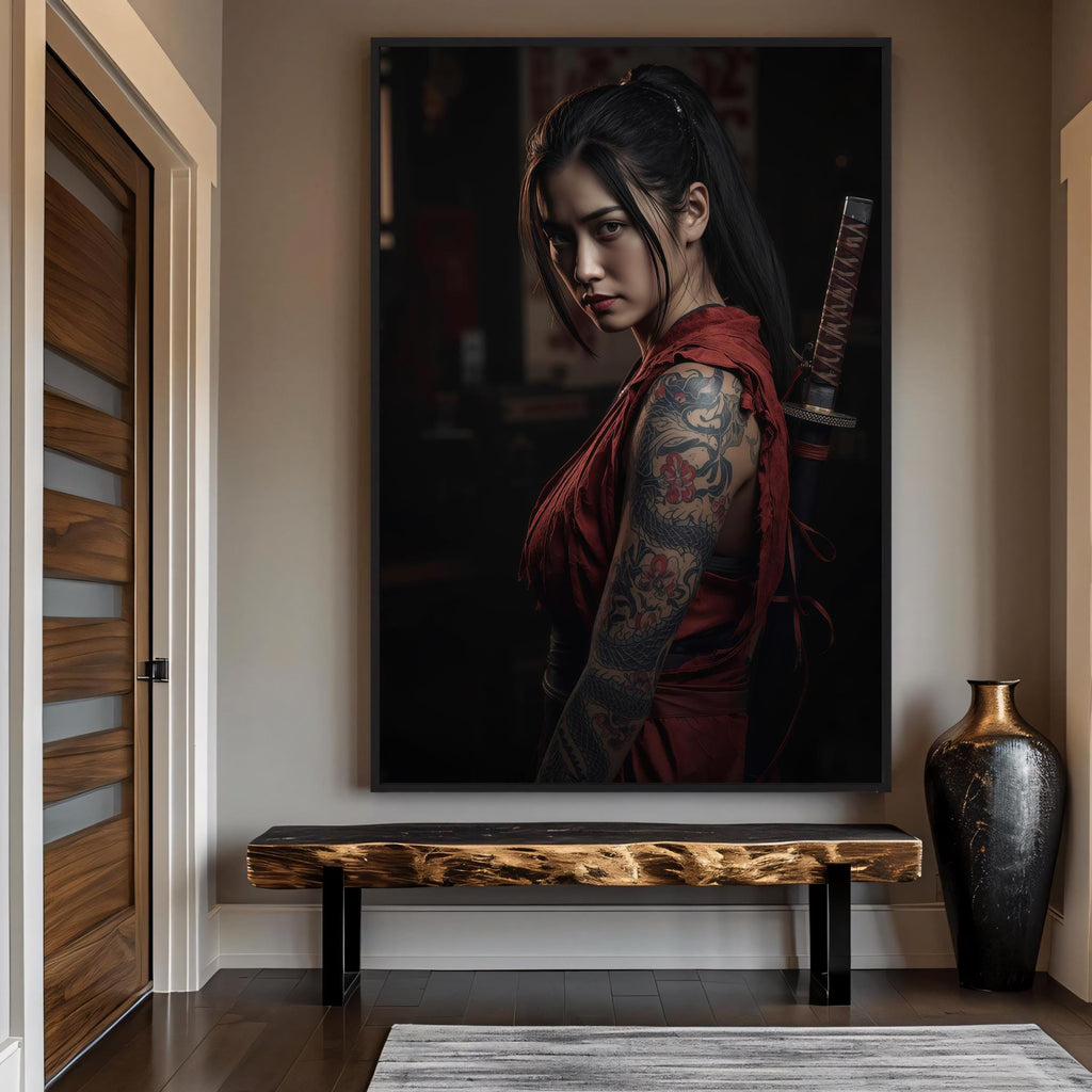 Samurai Woman Poster, Tattooed Female Warrior Wall Art, Japanese Style Print, Premium Paper, Digital Download Available AffinityArts