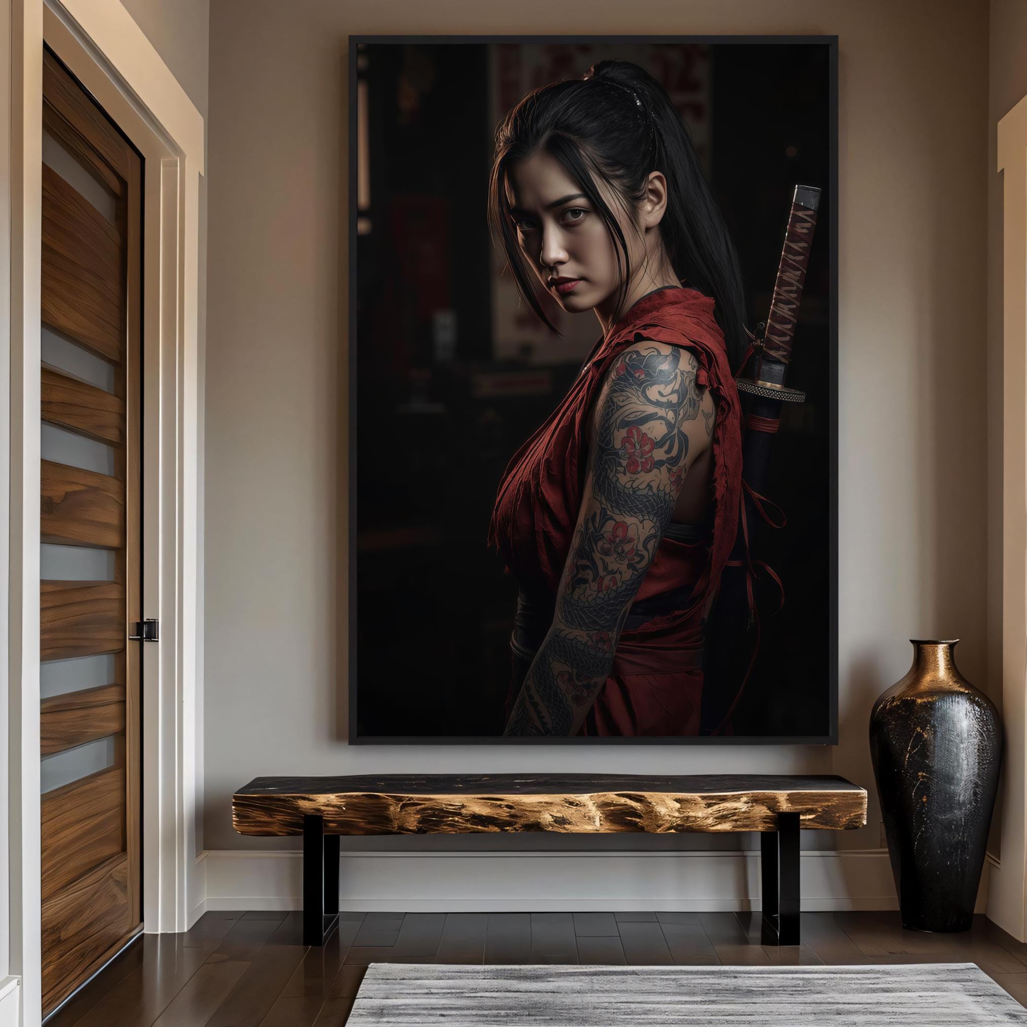 Samurai Woman Poster, Tattooed Female Warrior Wall Art, Japanese Style Print, Premium Paper, Digital Download Available AffinityArts