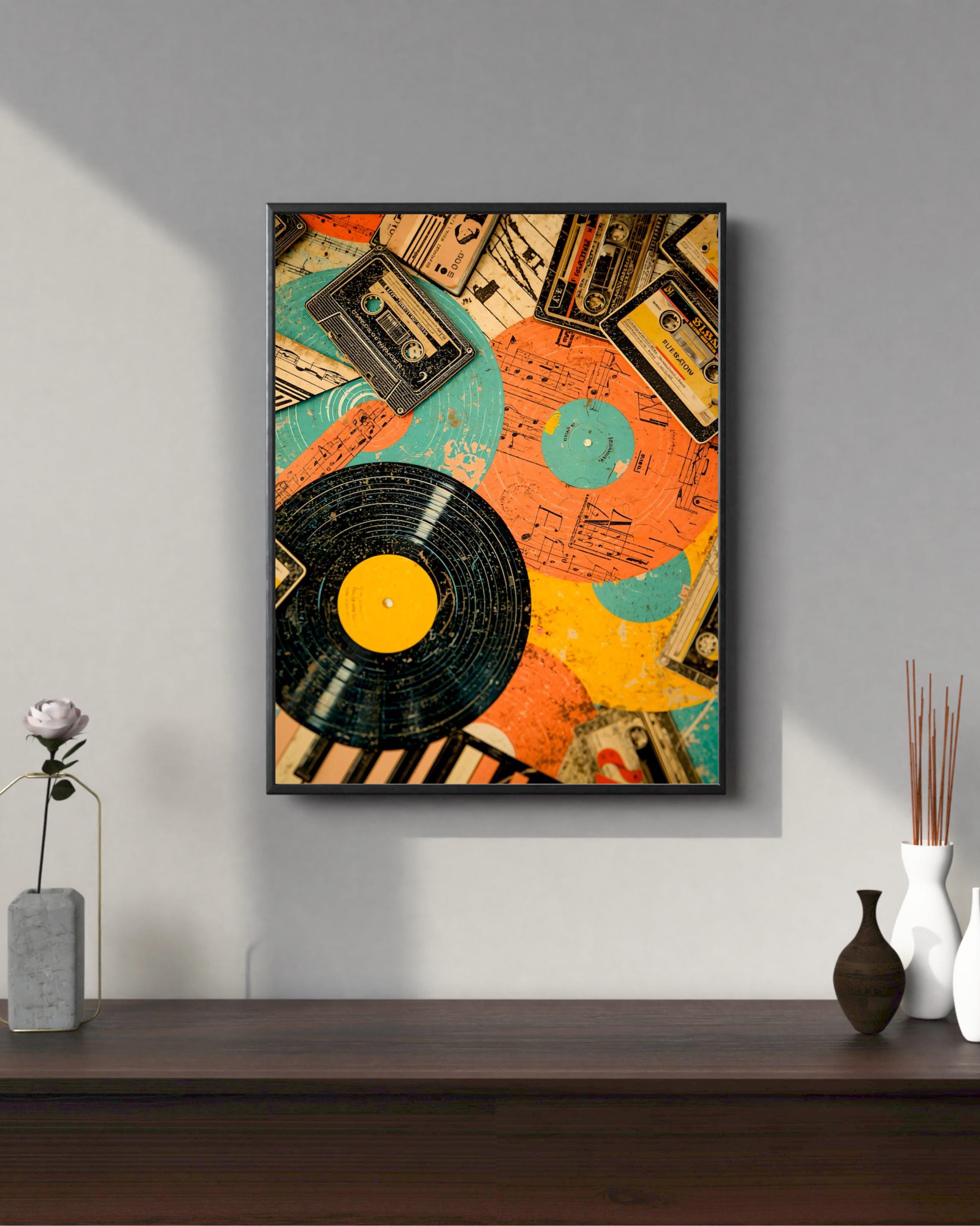 Retro Vinyl & Cassette Music Poster – Satin Finish Art Print AffinityArts