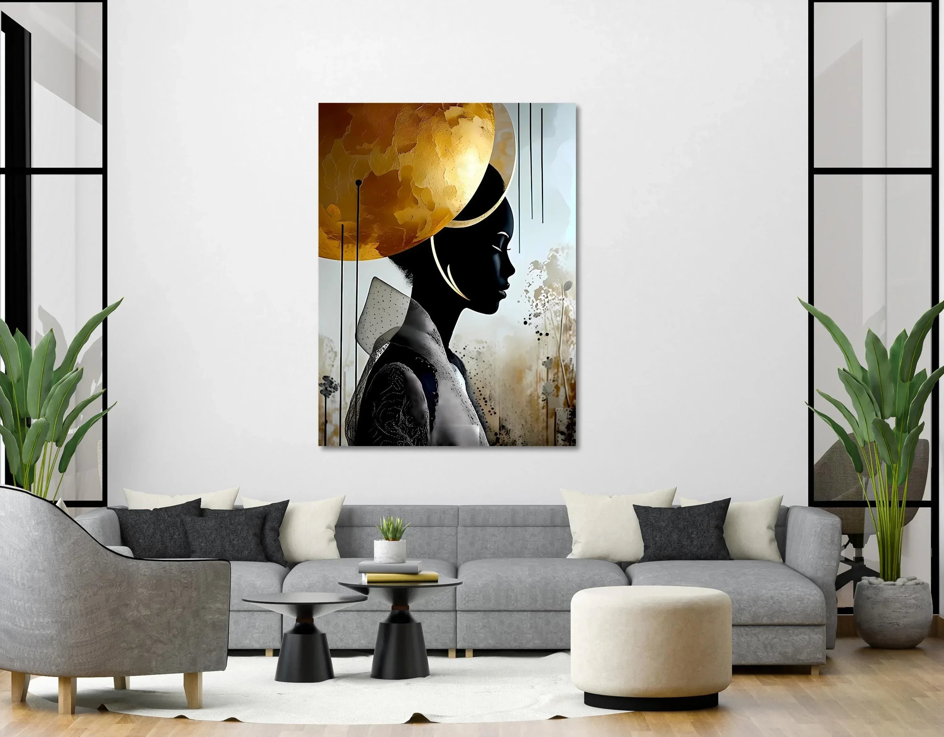 Golden Halo African Woman Portrait: Abstract Afrocentric Art - AffinityArts 