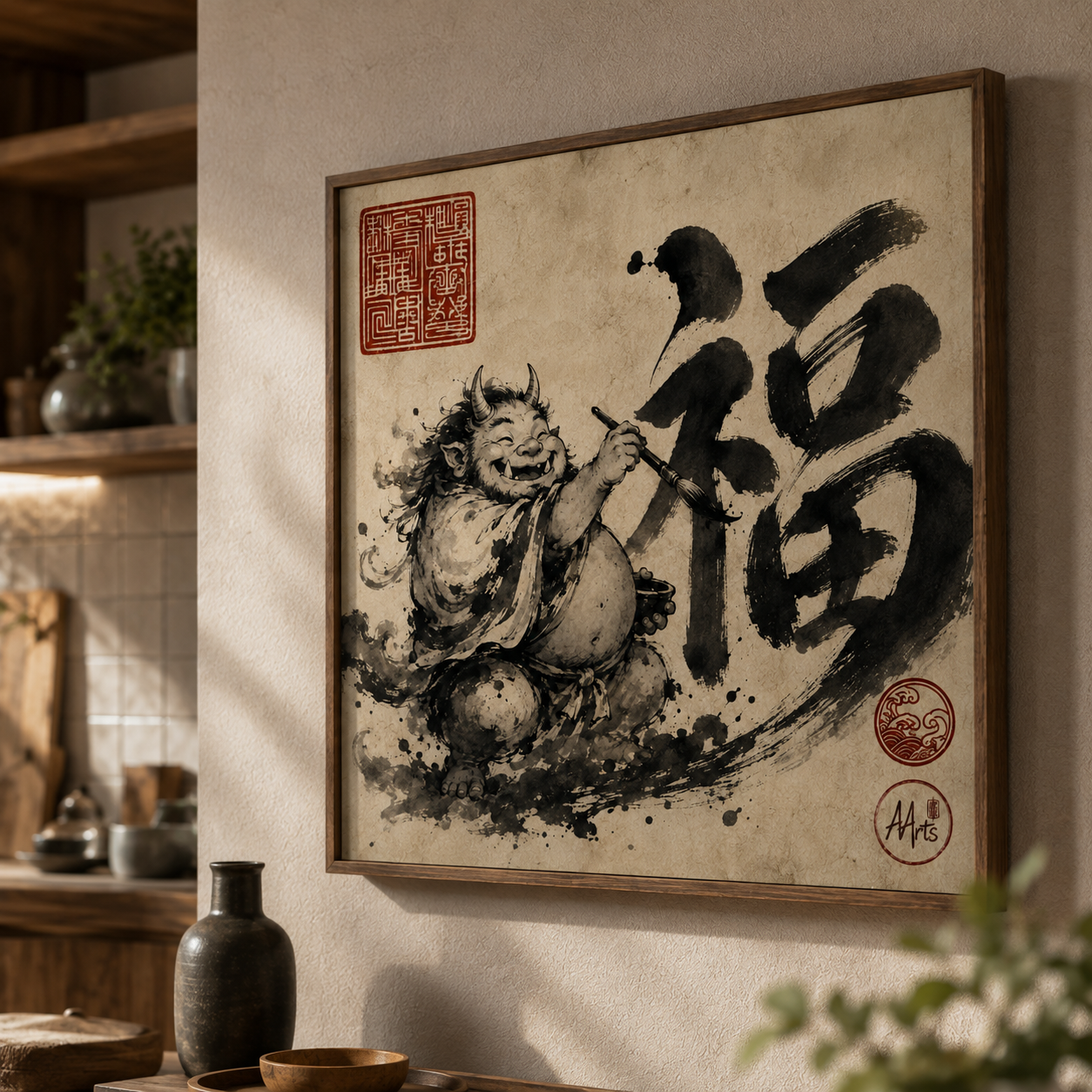 japanese ink wall art print — kanji calligraphy, home office decor