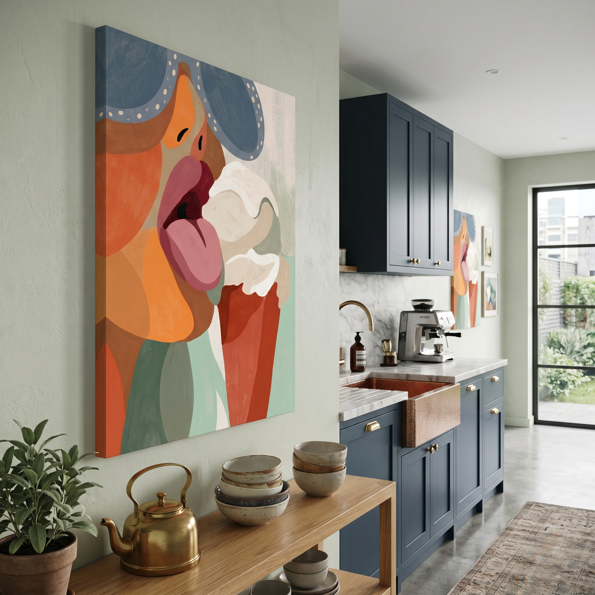 Mid century print — colorful retro woman with softserve cone, eclectic wall art, 300dpi digital download available
