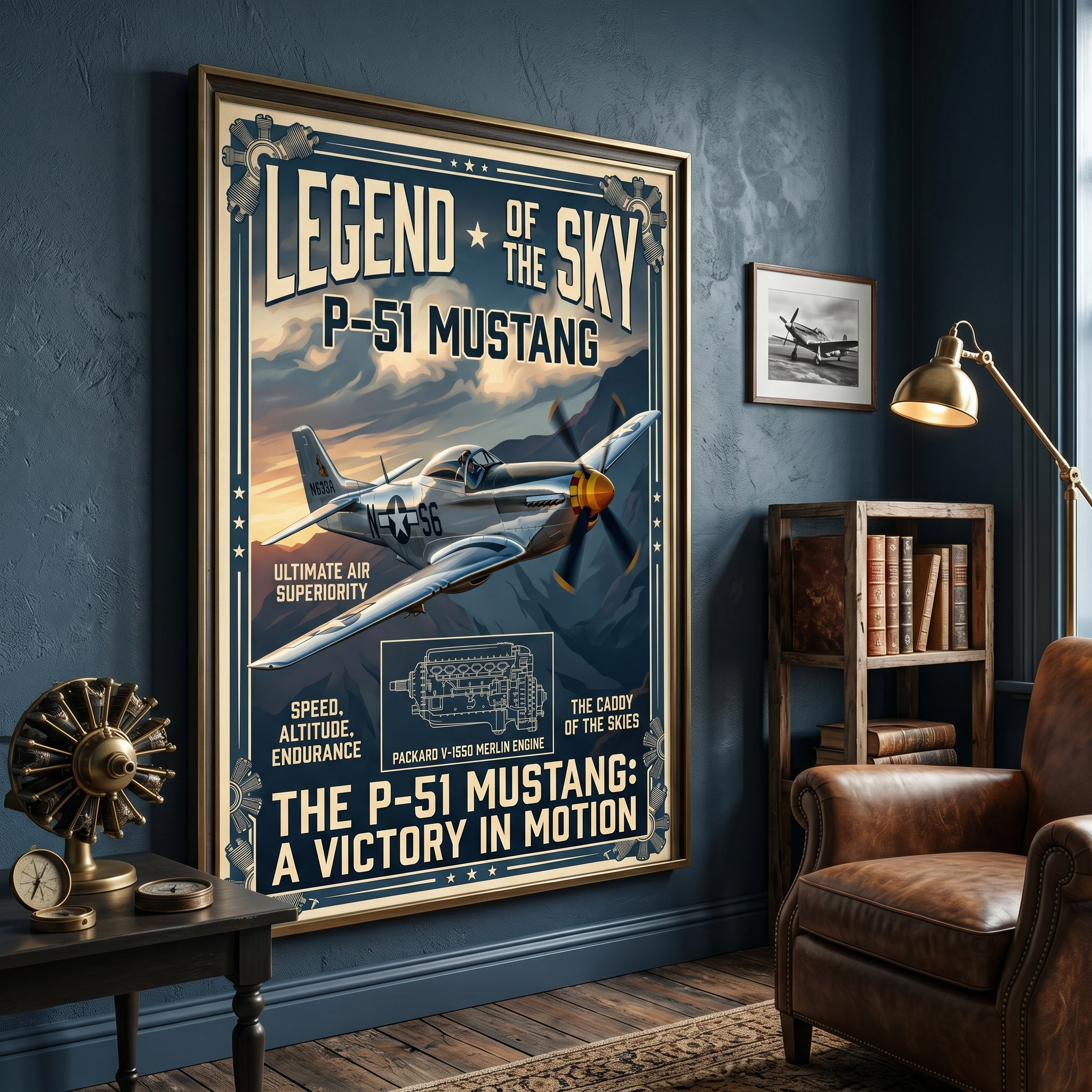 WWII fighter plane poster — P-51 Mustang vintage art print, 250gsm premium matte paper